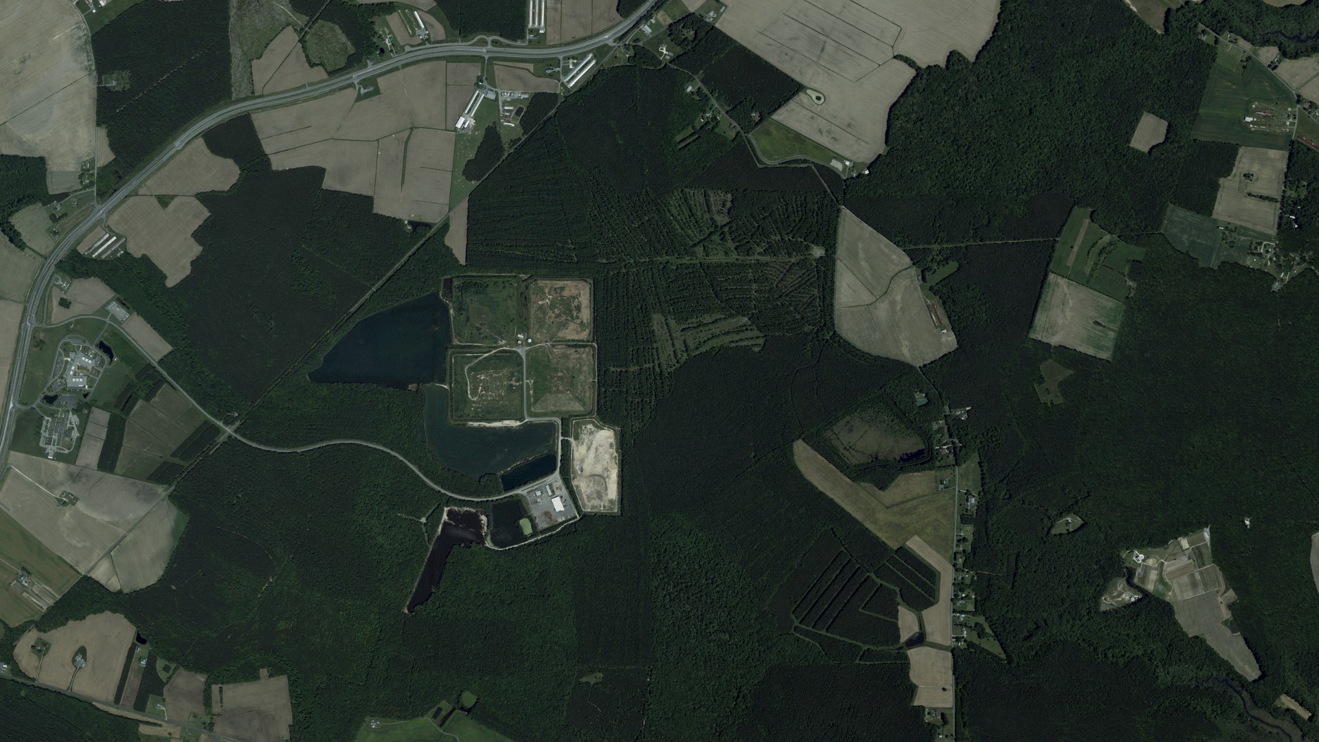 Natural-color aerial photograph of land around Worcester County, Maryland