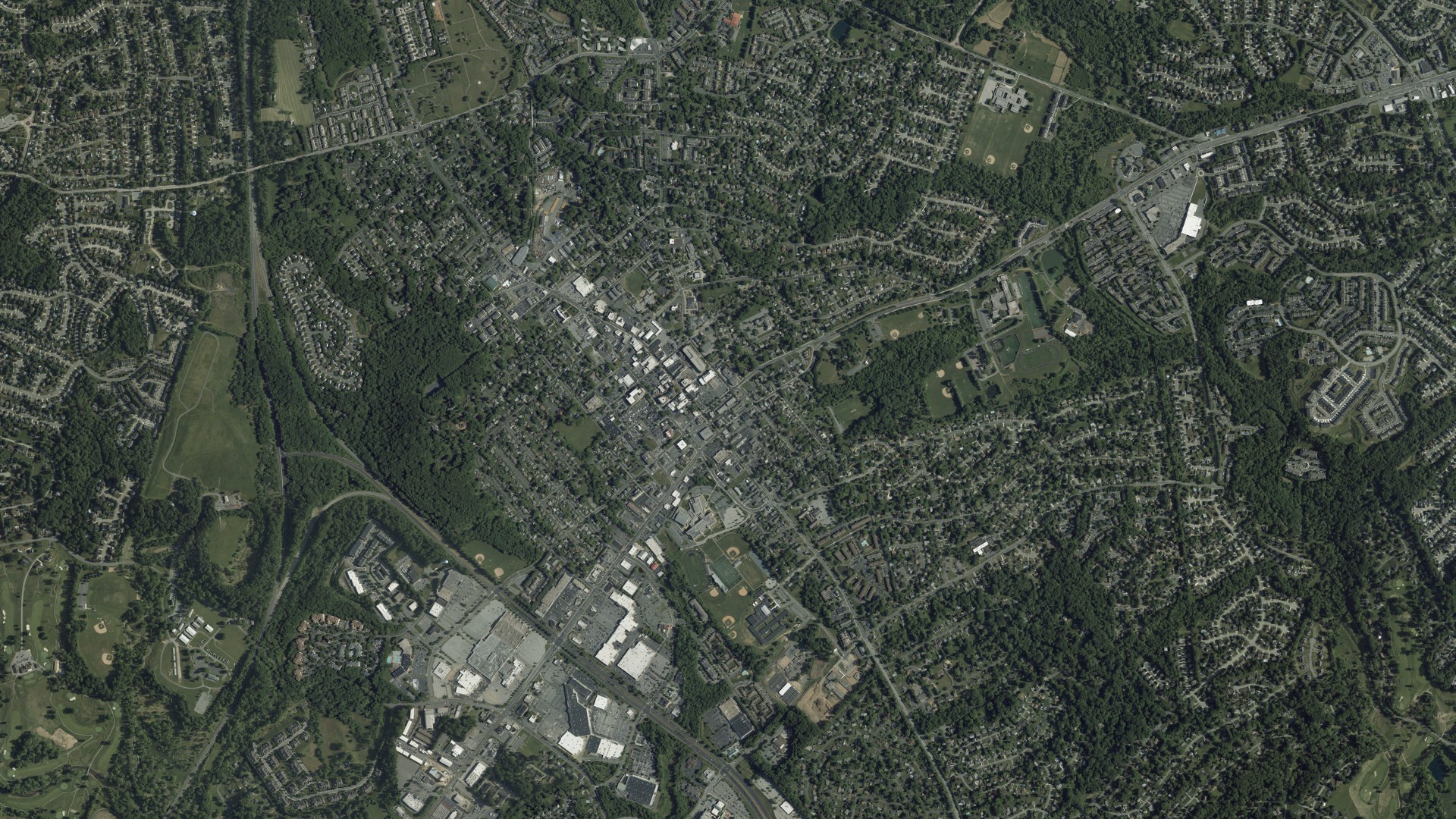 Natural-color aerial photograph of land around Bel Air, Maryland