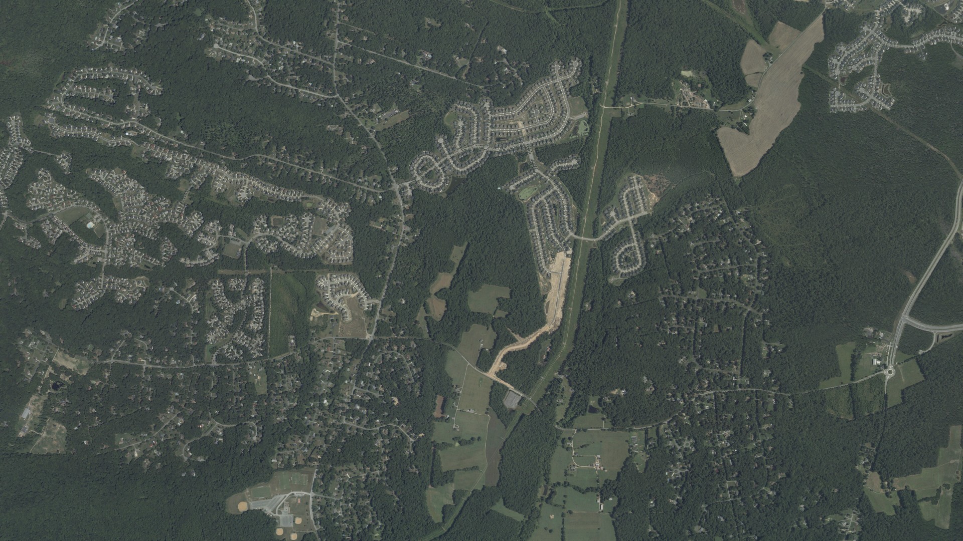 Natural-color aerial photograph of land around Bensville, Maryland