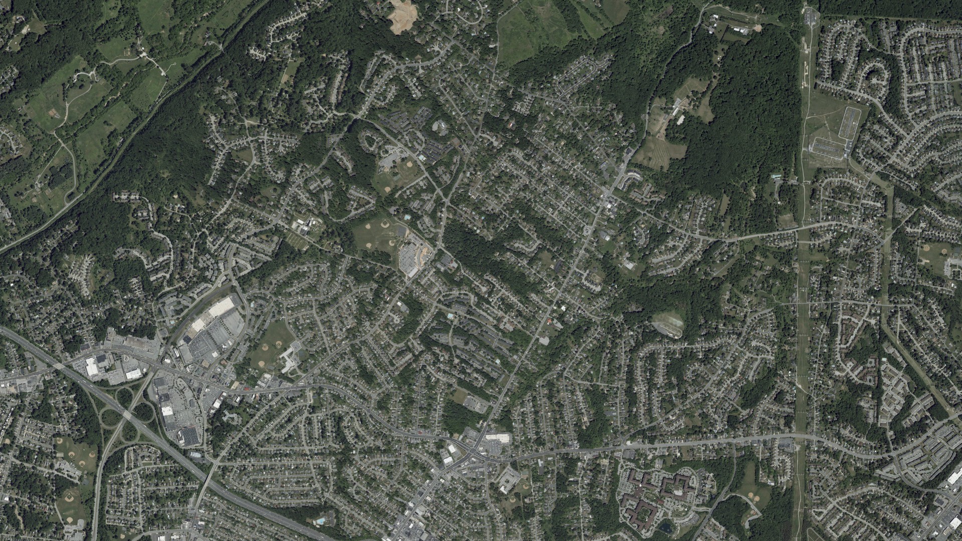 Natural-color aerial photograph of land around Carney, Maryland