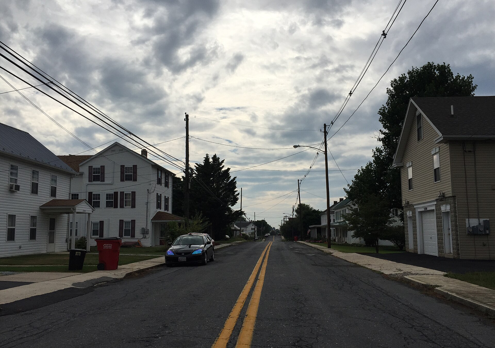 View west along Maryland State Route 804 (Twin Springs Drive) between Waltz Road and White Hall Road in Chewsville, Washington County, Maryland