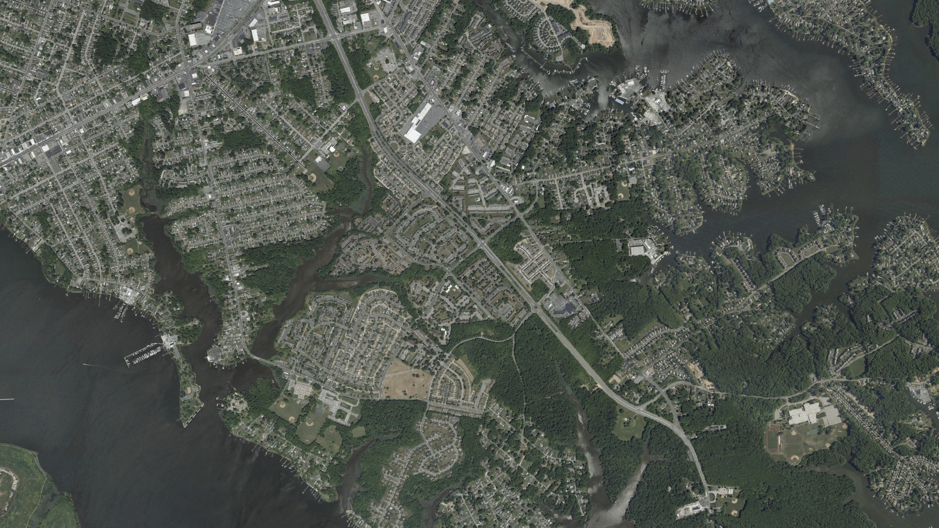 Natural-color aerial photograph of land around Essex, Maryland
