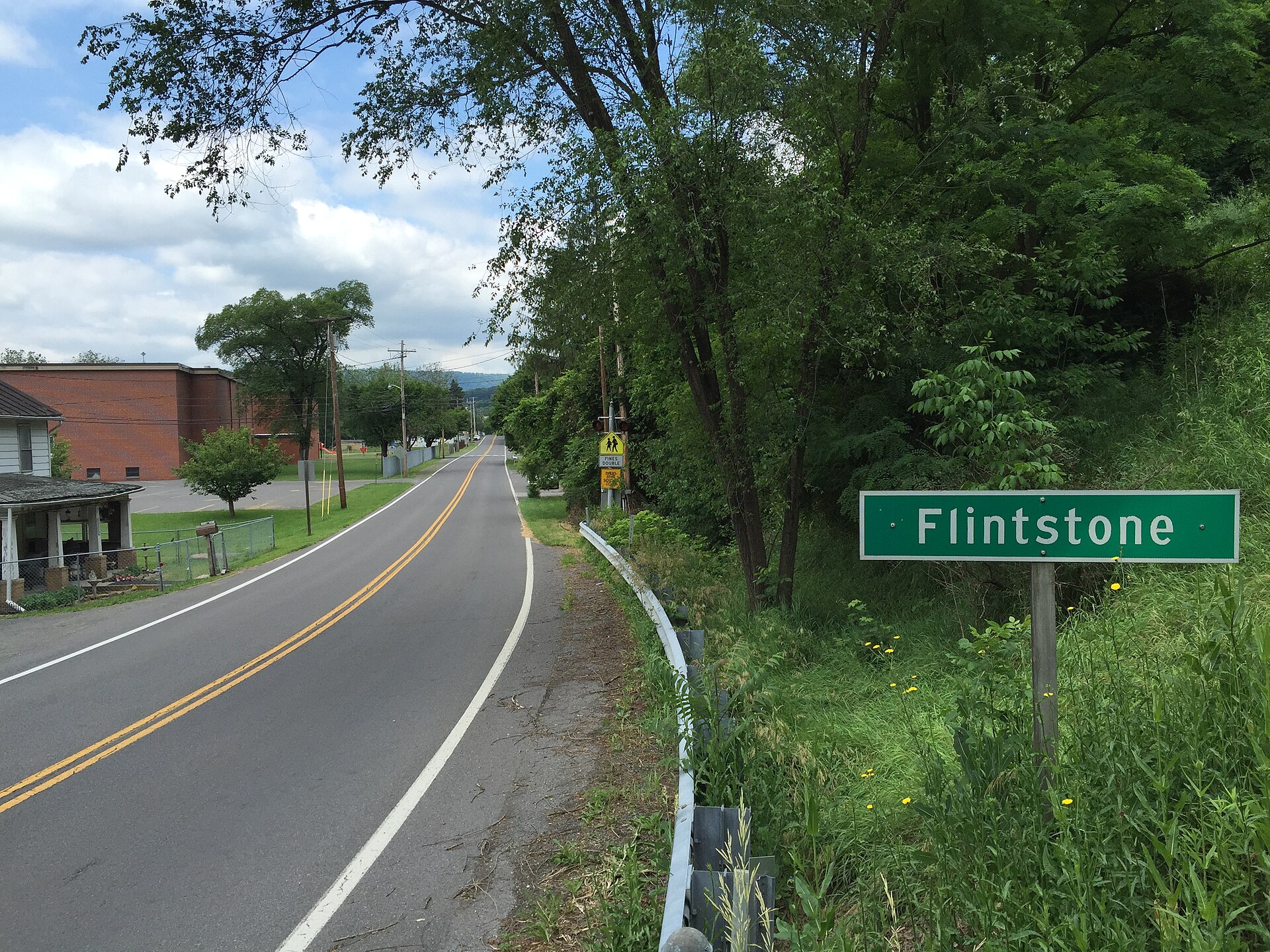 View west along Maryland State Route 144 (National Pike) entering Flintstone, Allegany County, Maryland