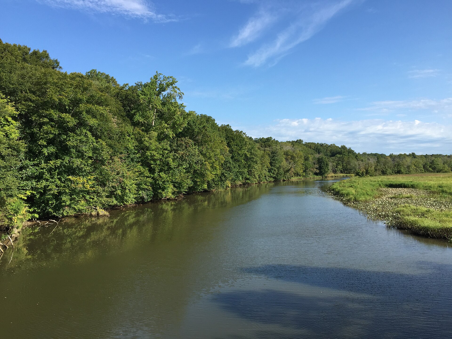 View north up the Patuxent River from the Maryland State Route 4 (Stephanie Roper Highway) bridge connecting Waysons Corner, Anne Arundel County, Maryland with Marlboro Meadows, Prince Georges County, Maryland