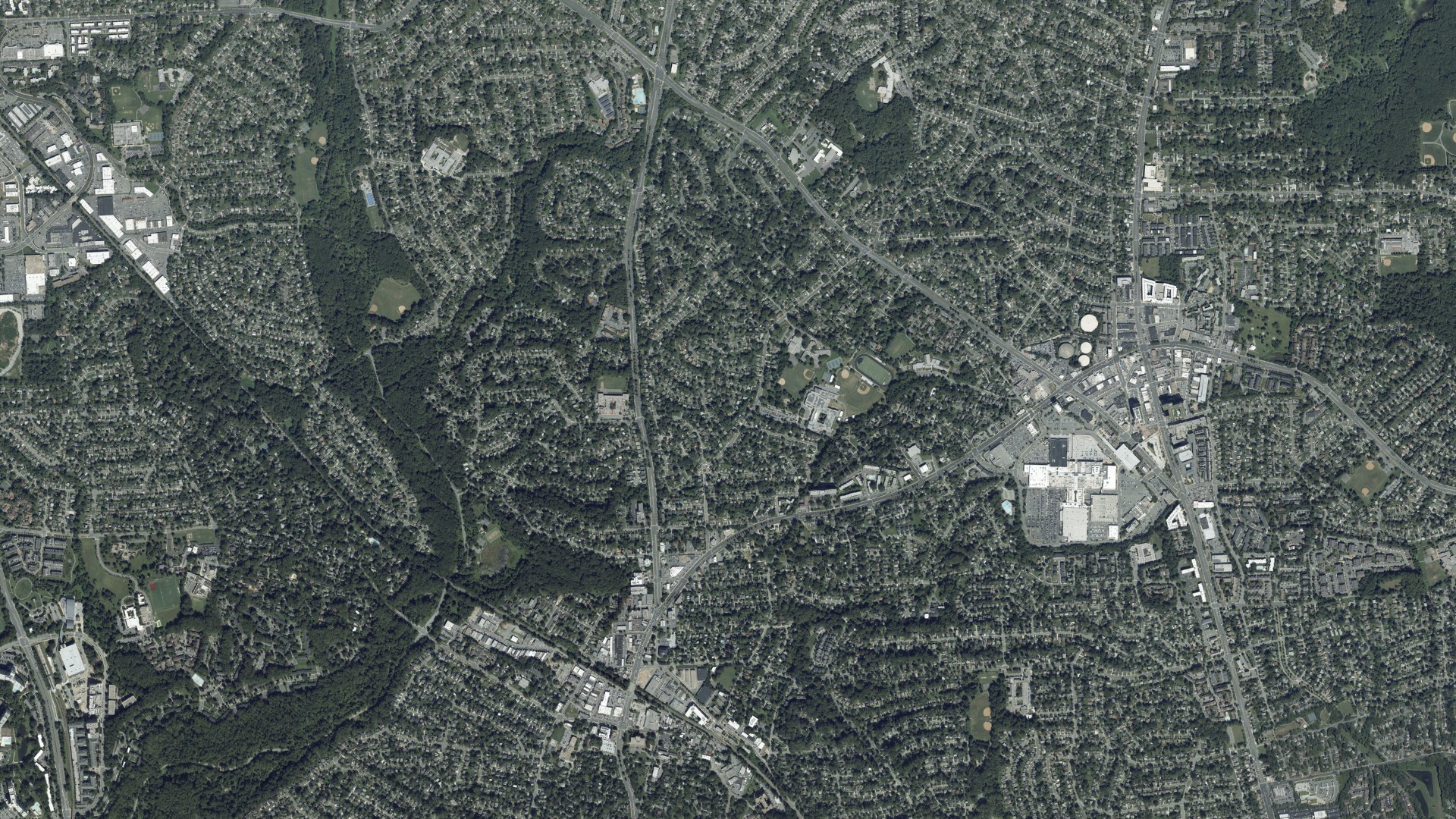 Natural-color aerial photograph of land around North Kensington, Maryland