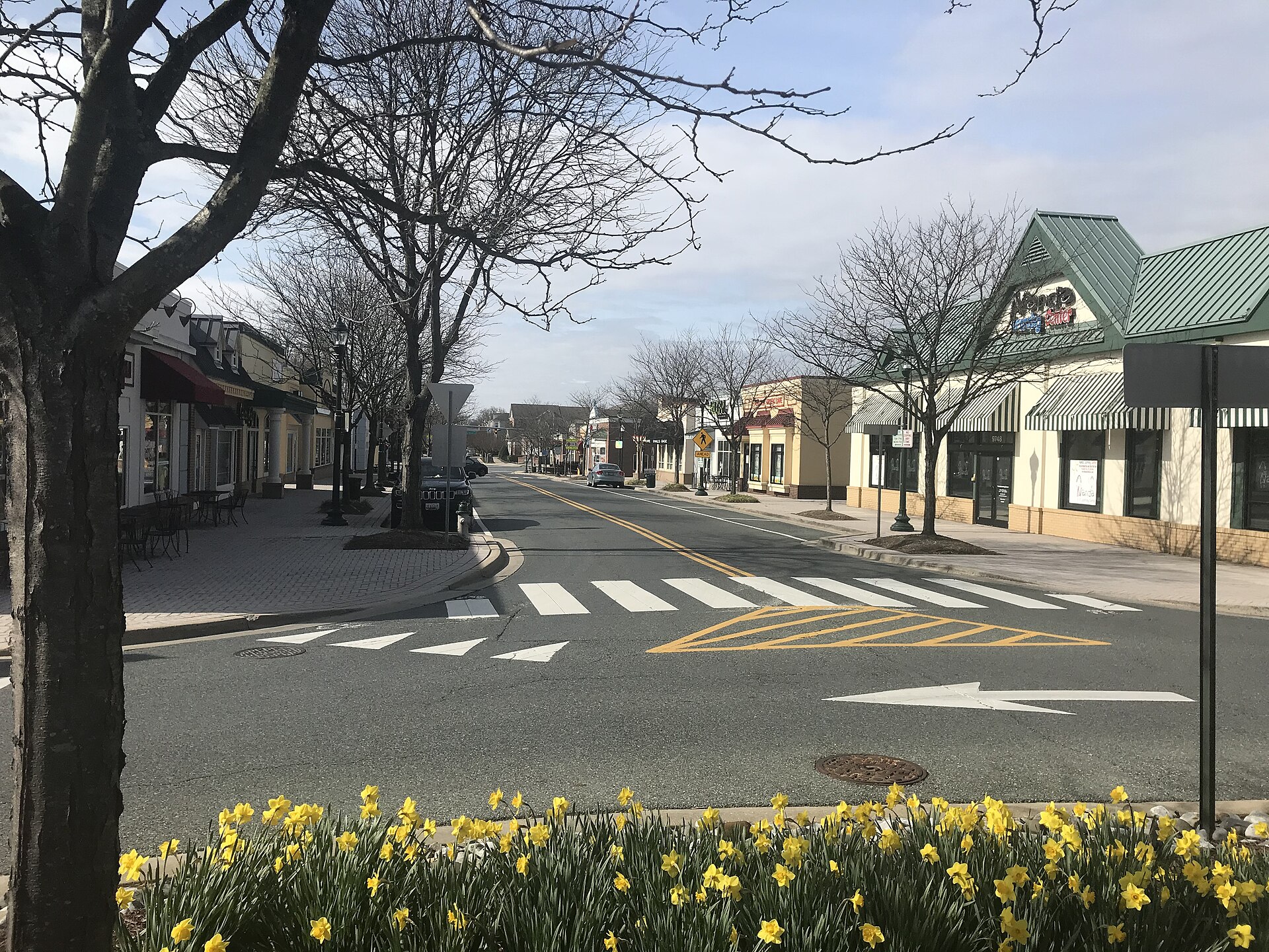 A view of part of Traville Gateway Shopping Center in North Potomac, Maryland, USA. Very little traffic because of the coronavirus restrictions.