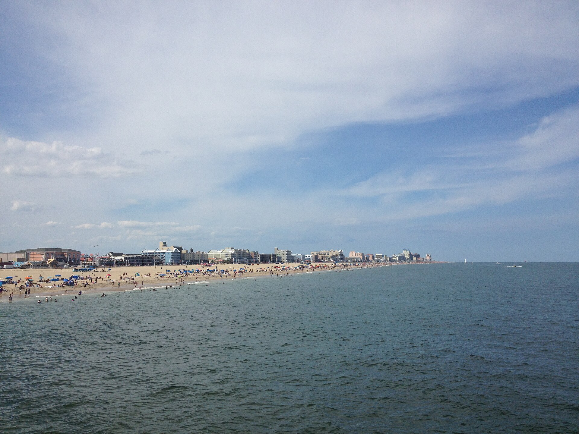 A view of the beach in Ocean City, Maryland looking north from the pier.
