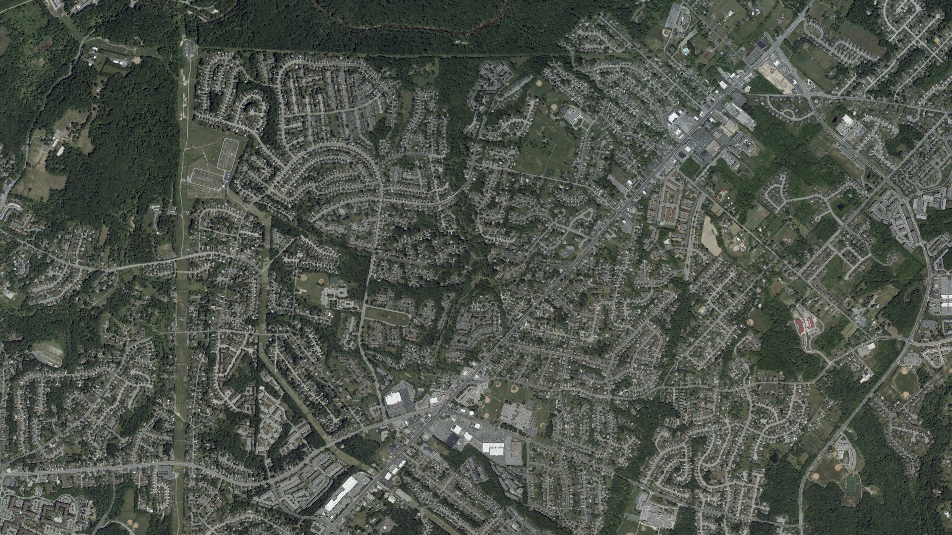Natural-color aerial photograph of land around Perry Hall, Maryland
