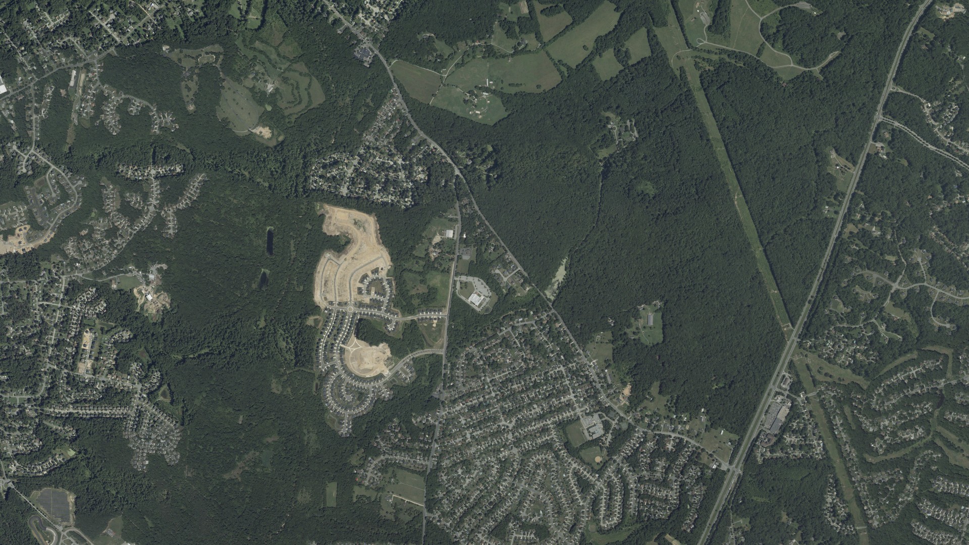 Natural-color aerial photograph of land around Rosaryville, Maryland
