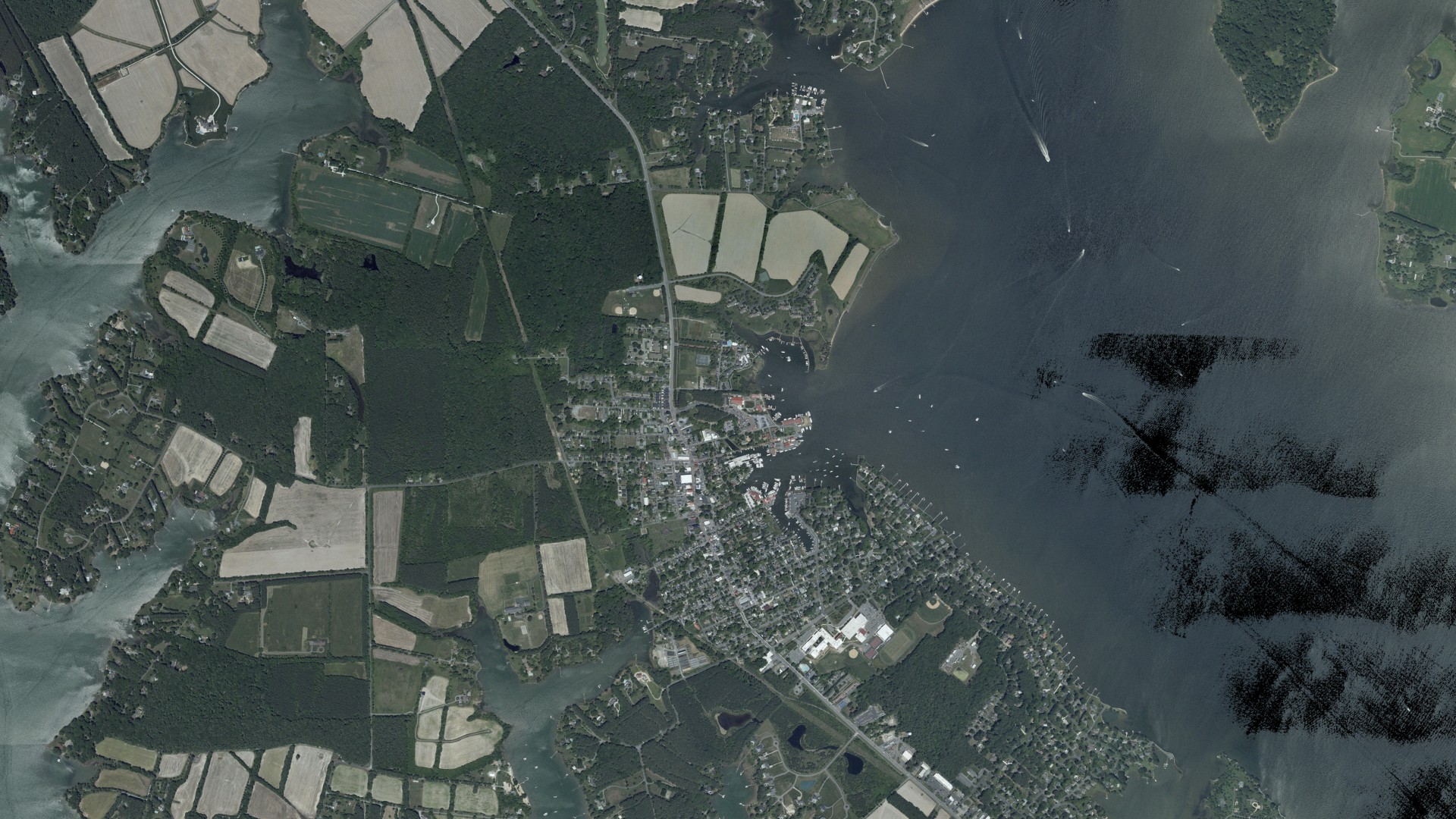 Natural-color aerial photograph of land around St. Michaels, Maryland