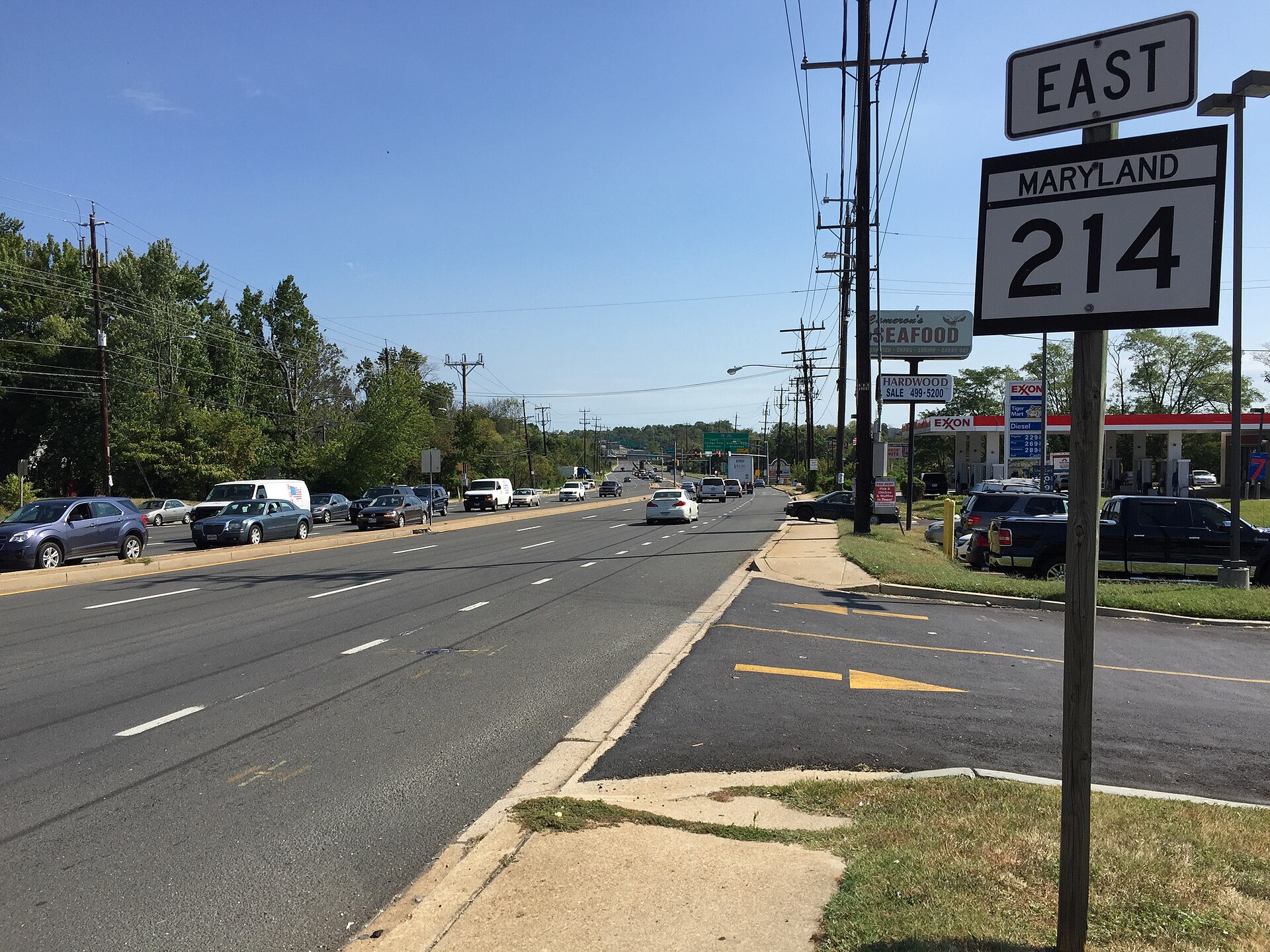 View east along Maryland State Route 214 (Central Avenue) at Hampton Park Boulevard in Summerfield, Prince Georges County, Maryland