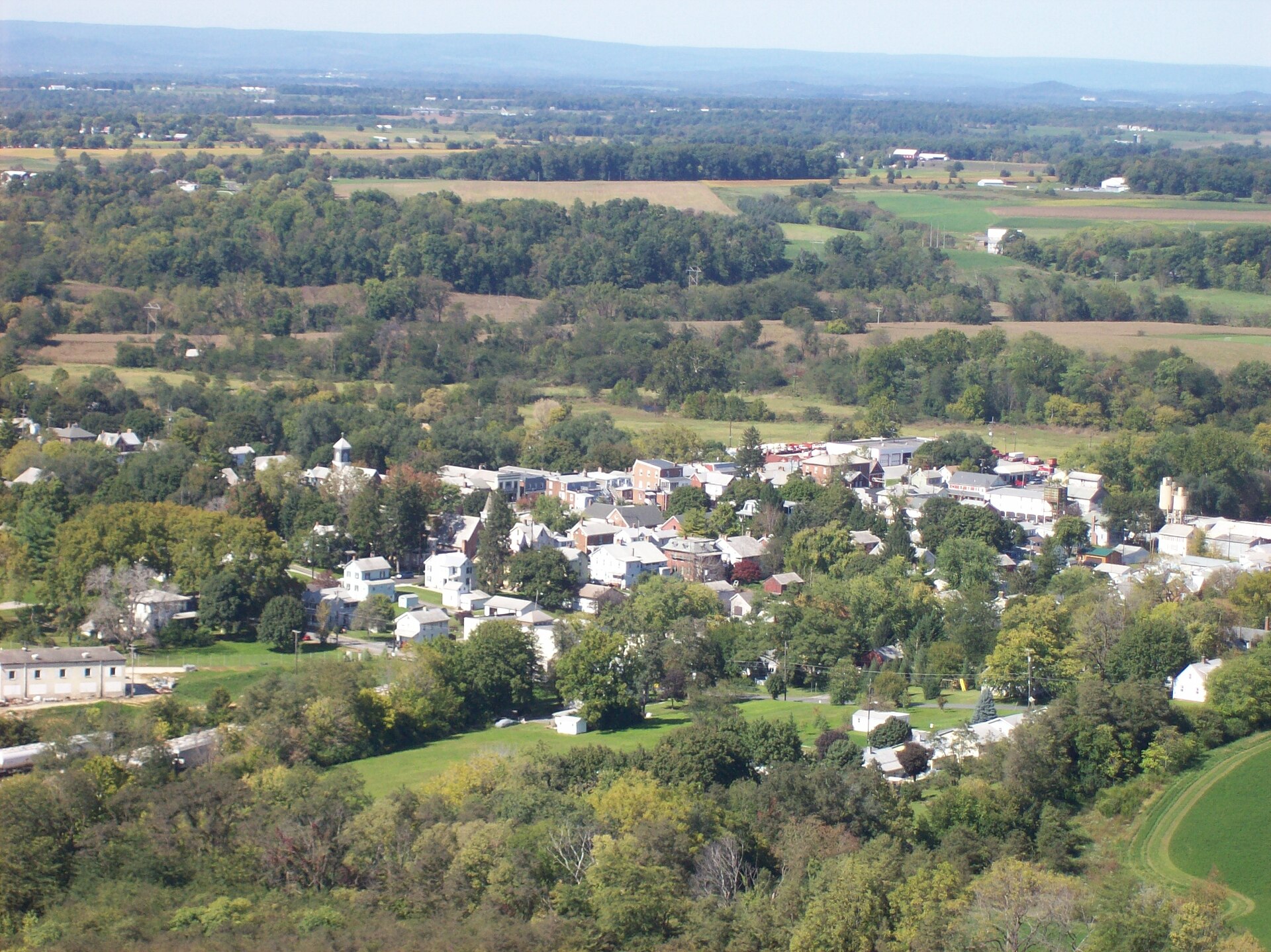 A picture of Union Bridge, Maryland taken from the top of the Lehigh Cement plant next to the town.