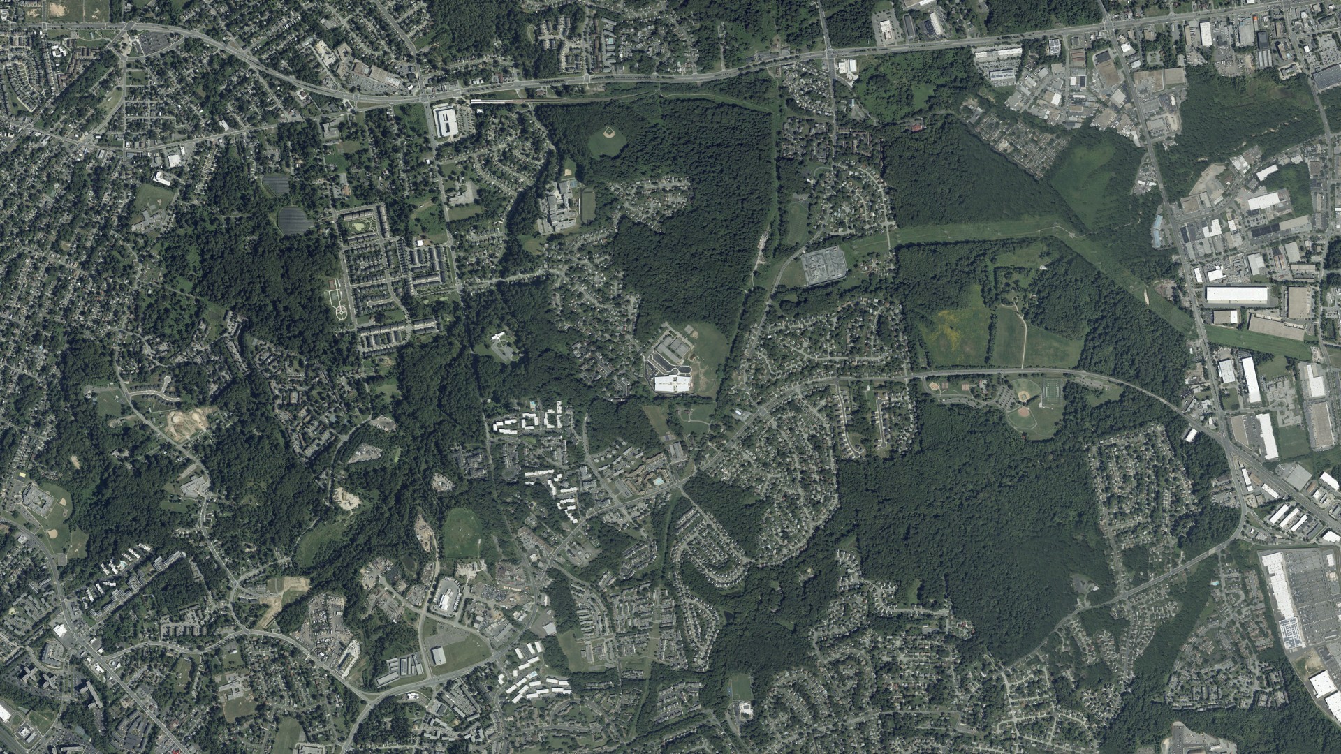 Natural-color aerial photograph of land around Walker Mill, Maryland
