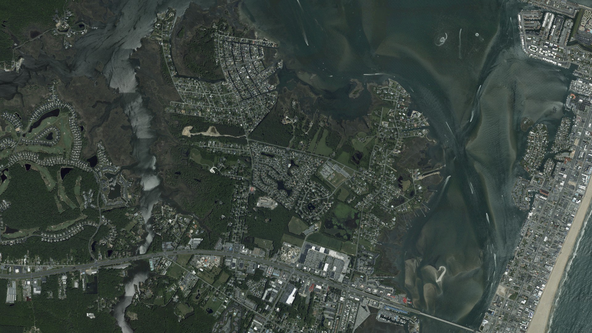 Natural-color aerial photograph of land around West Ocean City, Maryland