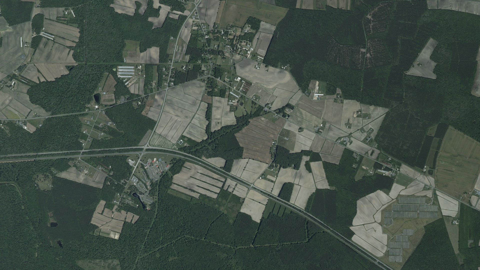 Natural-color aerial photograph of land around Whaleyville, Maryland
