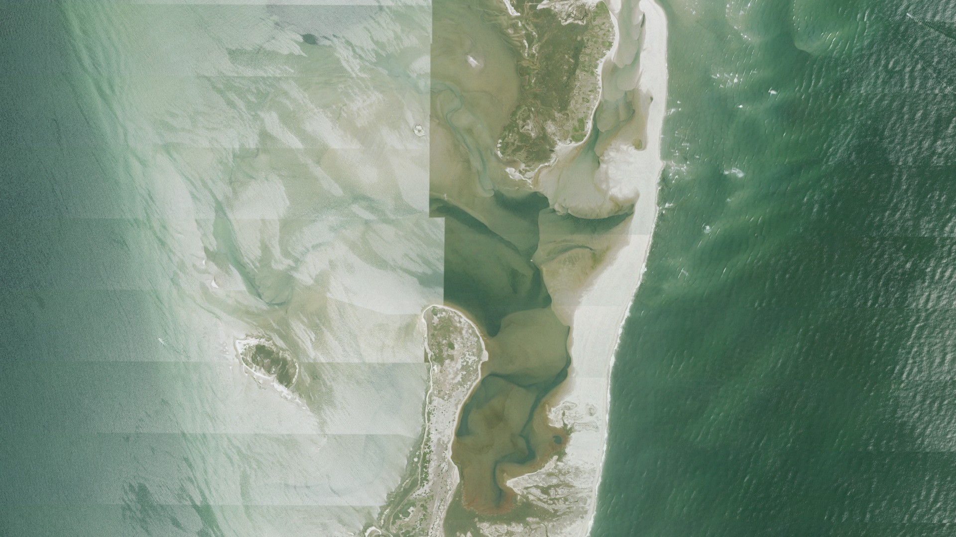 Natural-color aerial photograph of land around Chatham, Massachusetts