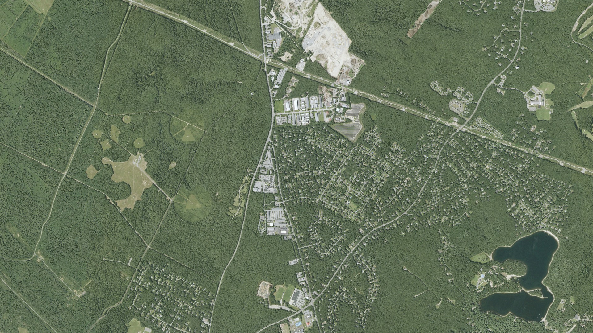 Natural-color aerial photograph of land around Sandwich, Massachusetts