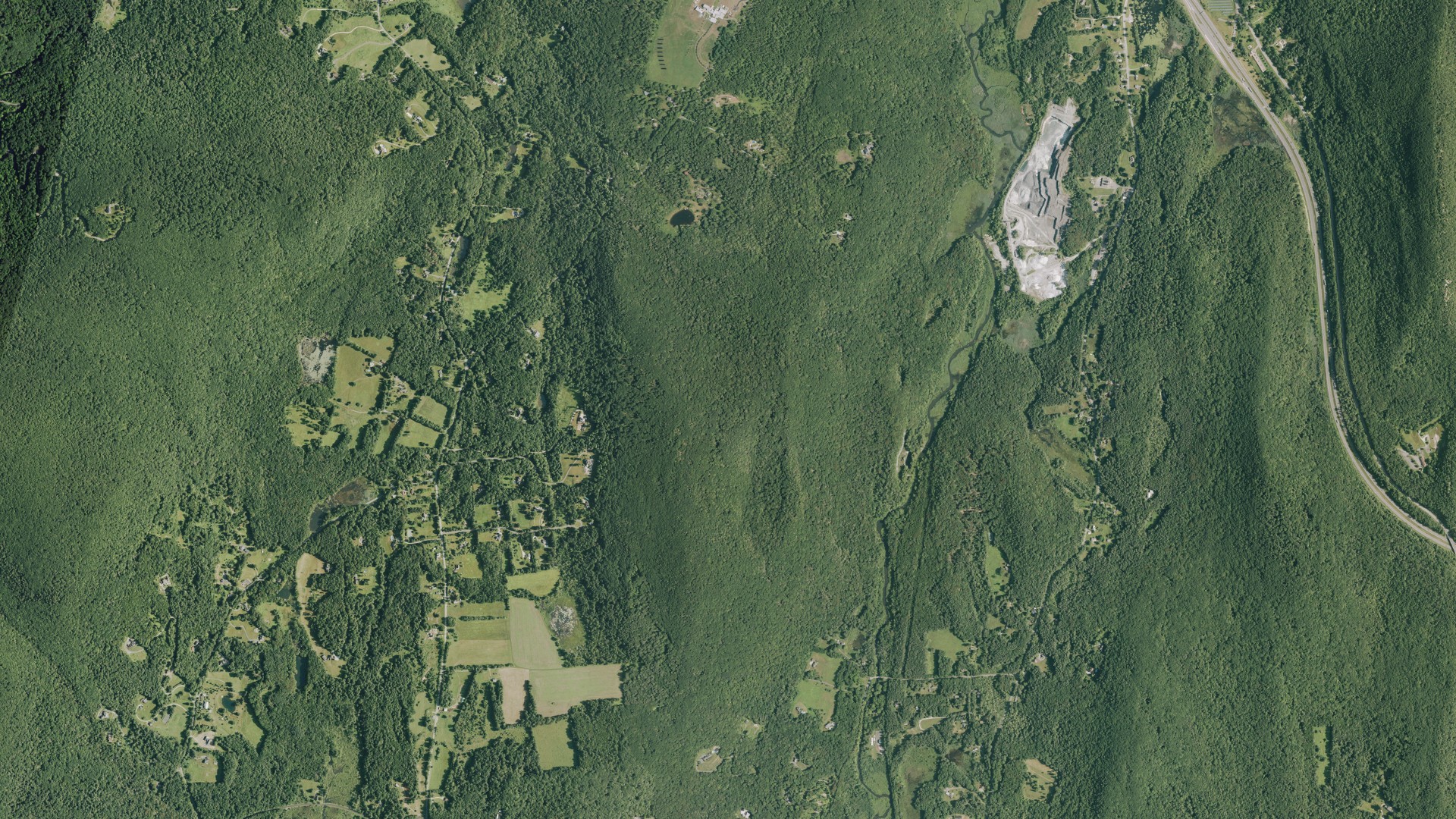 Natural-color aerial photograph of land around West Stockbridge, Massachusetts