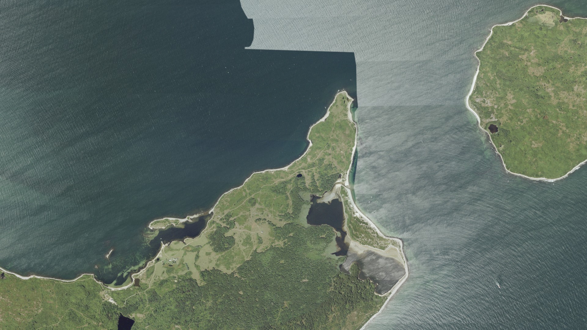 Natural-color aerial photograph of land around Gosnold, Massachusetts