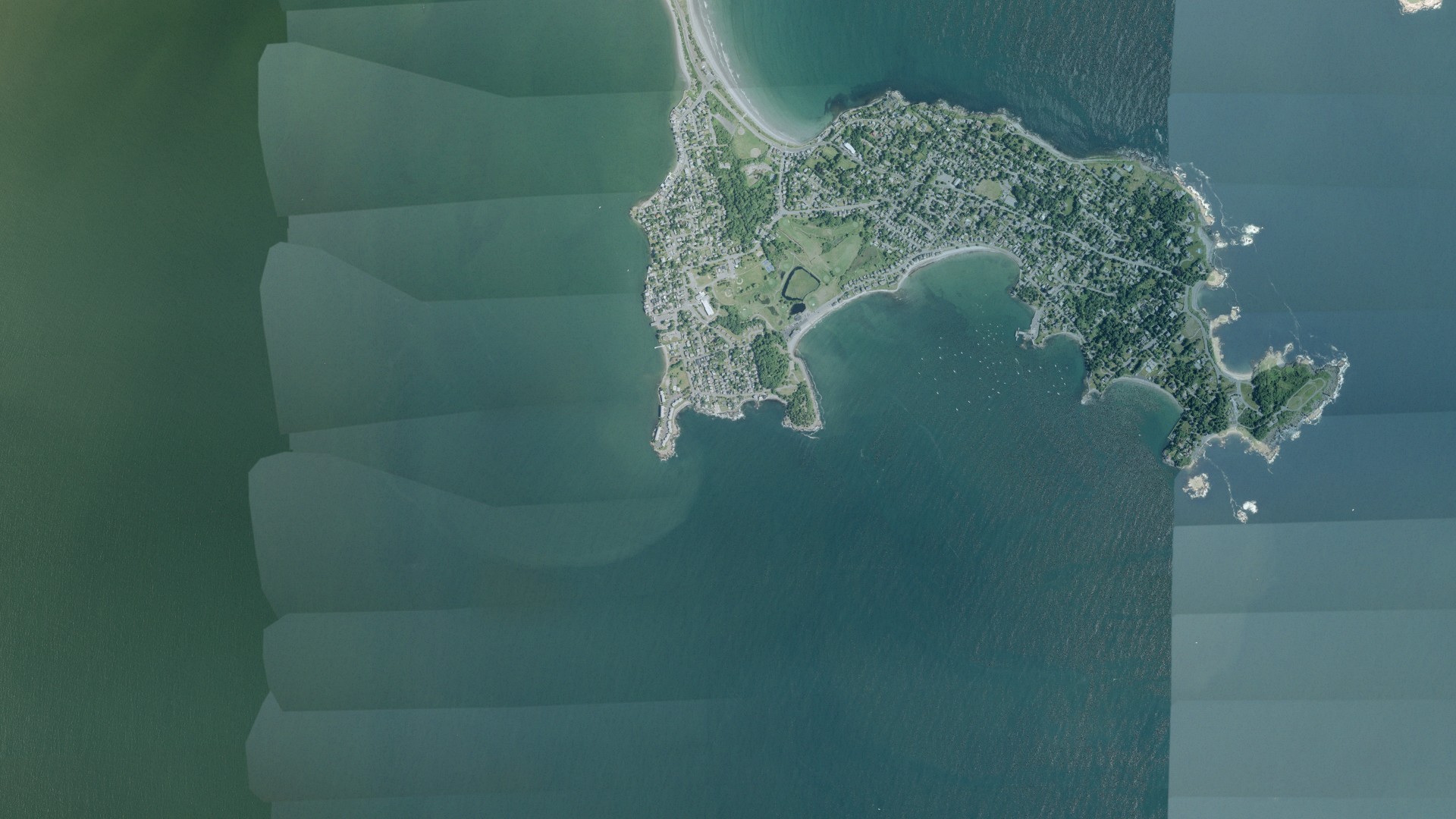 Natural-color aerial photograph of land around Nahant, Massachusetts