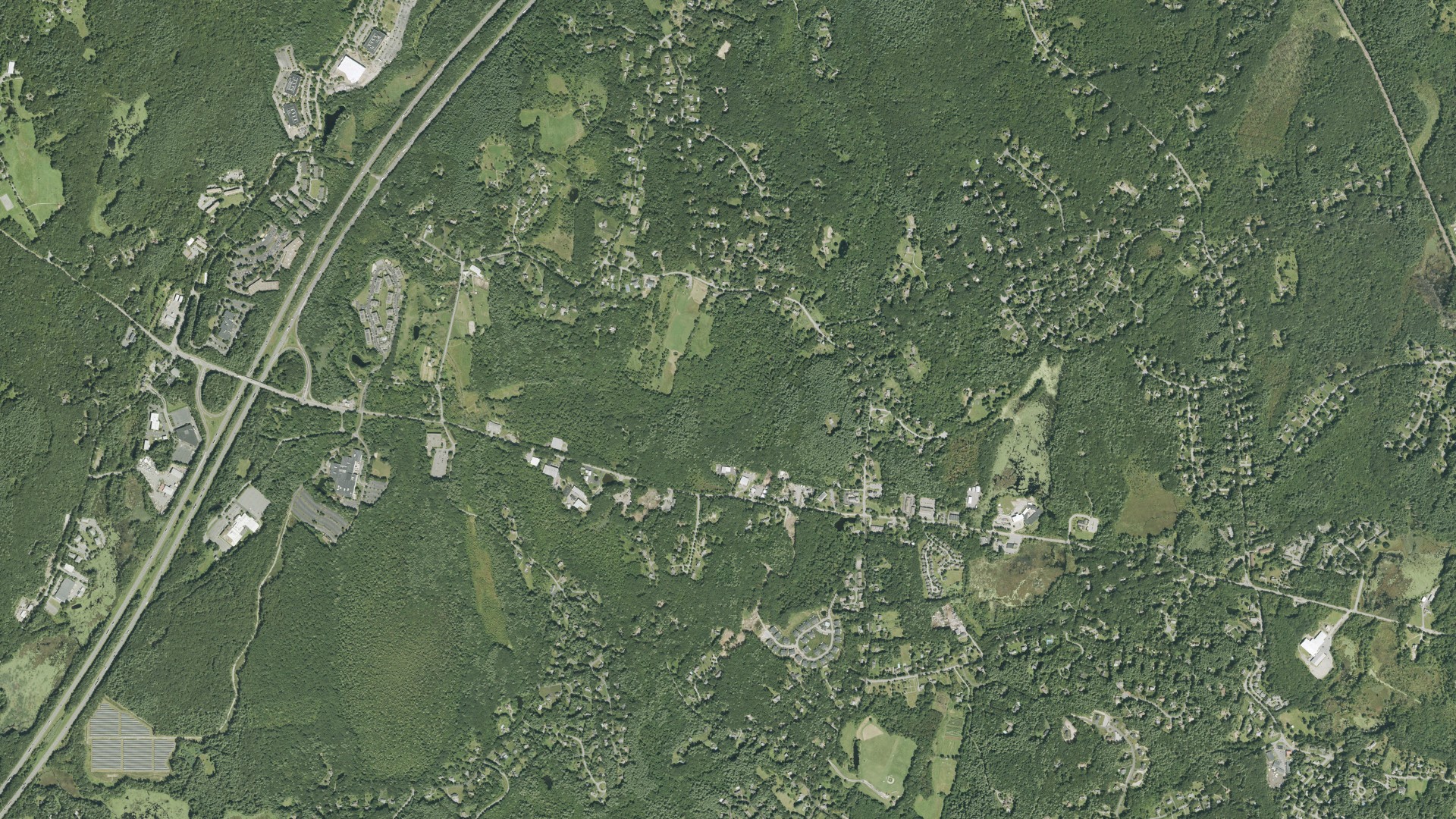 Natural-color aerial photograph of land around Boxborough, Massachusetts