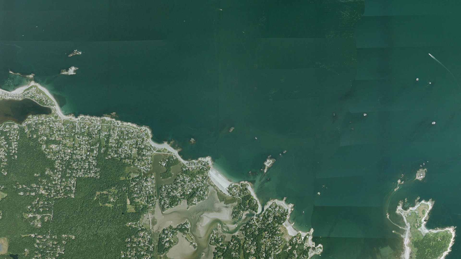 Natural-color aerial photograph of land around Cohasset, Massachusetts