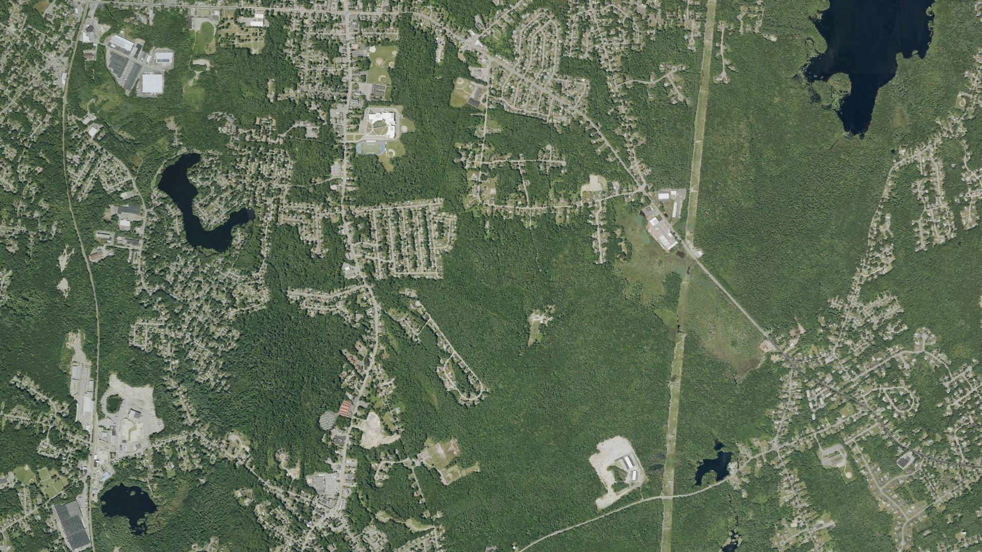 Natural-color aerial photograph of land around Holbrook, Massachusetts