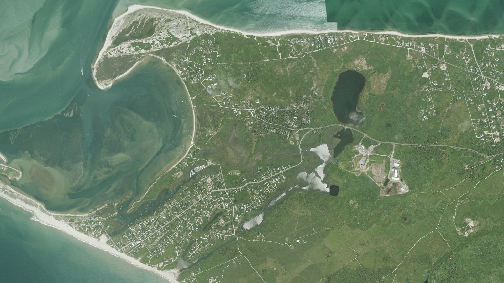 Natural-color aerial photograph of land around Madaket, Massachusetts