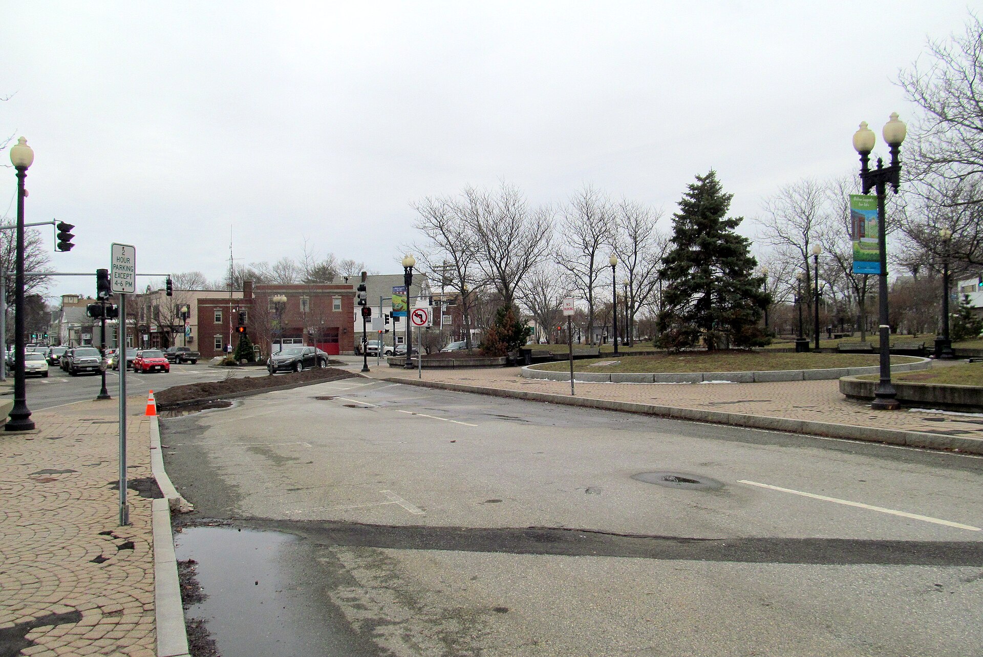 A closed section of Adams Street in East Milton Square in June 2017. It was closed in March 2012 for a 2-4 week test, but never reopened. — Massachusetts