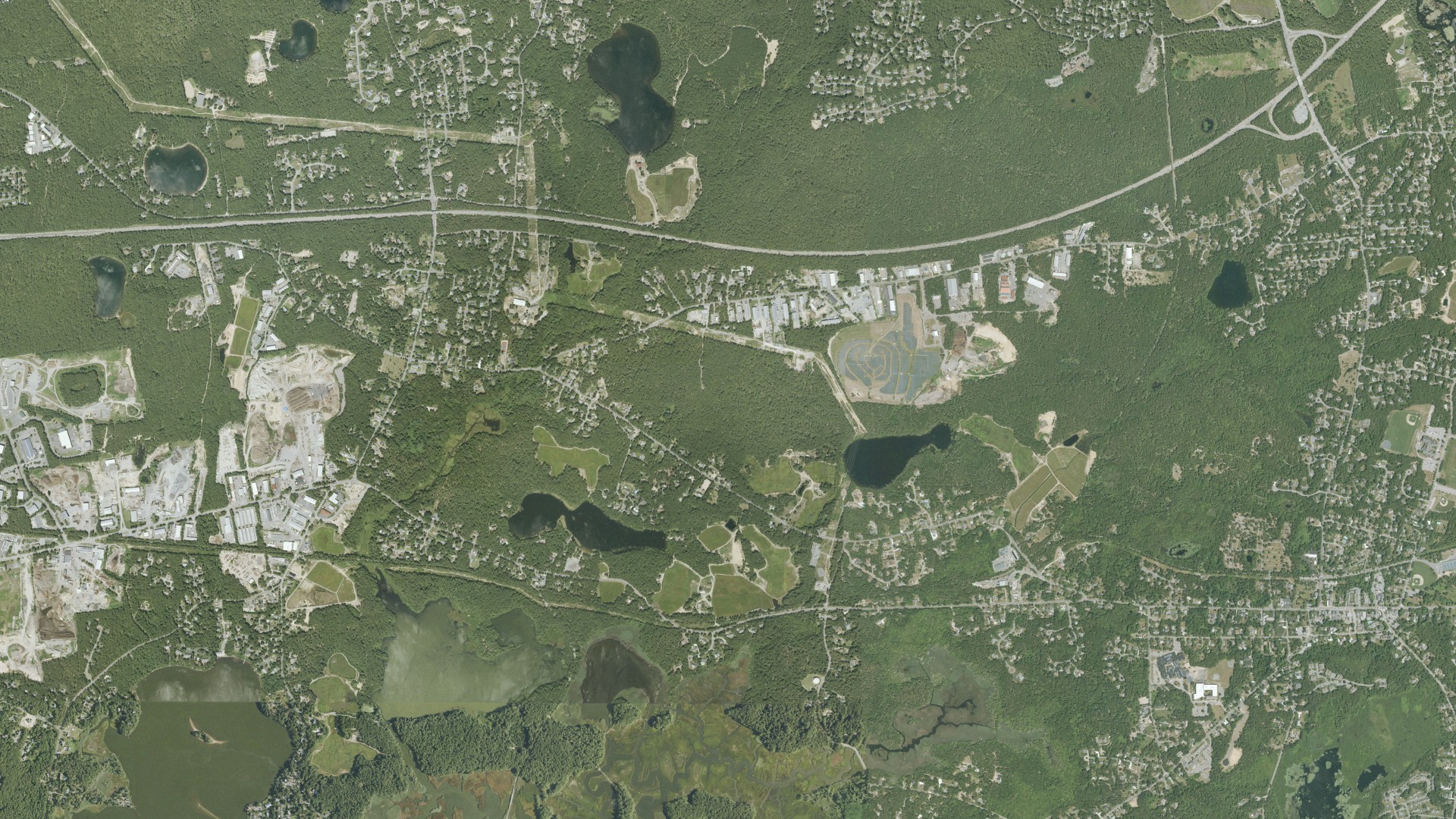 Natural-color aerial photograph of land around Northwest Harwich, Massachusetts