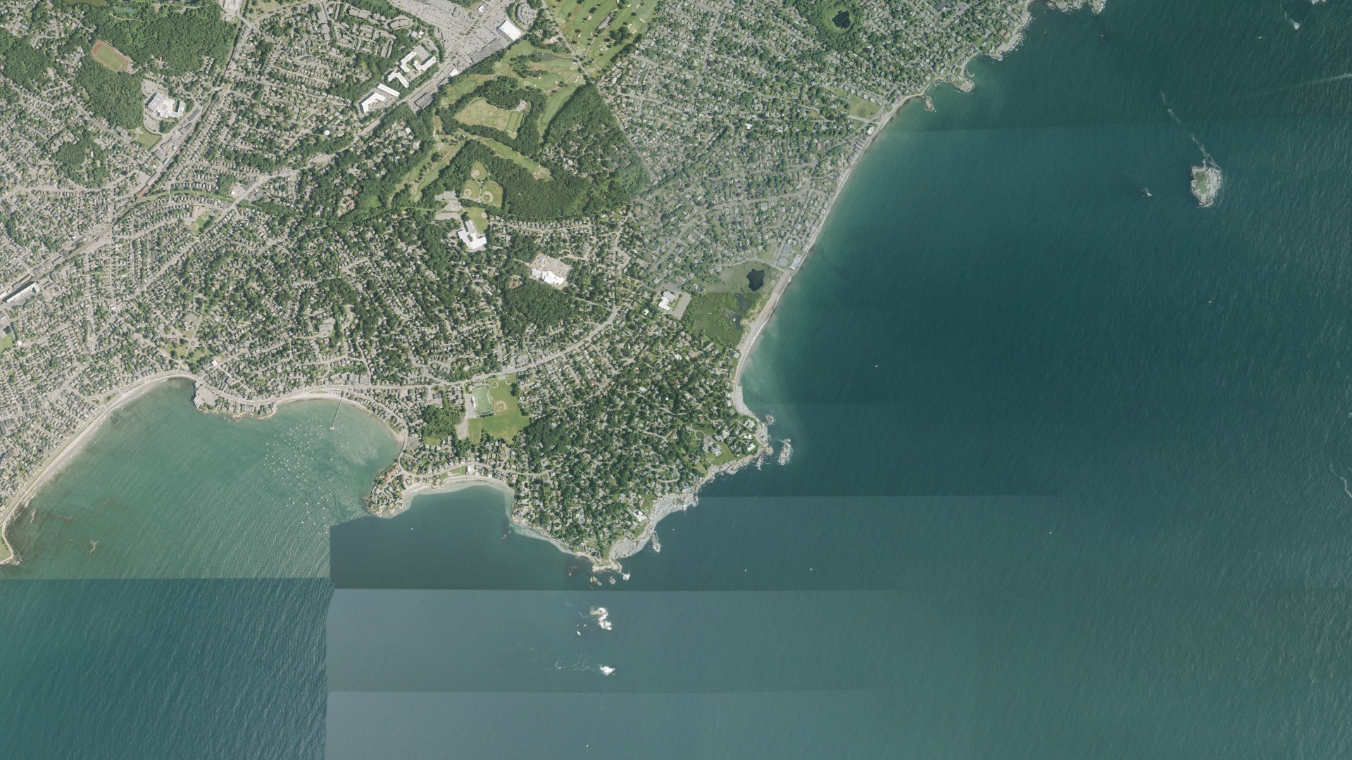 Natural-color aerial photograph of land around Swampscott, Massachusetts