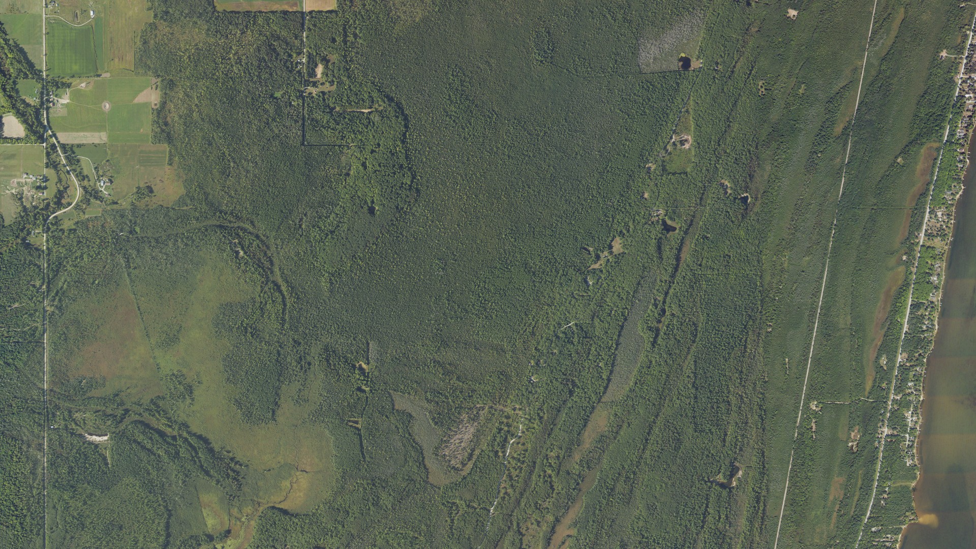 Aerial view of land around Greenbush, Michigan