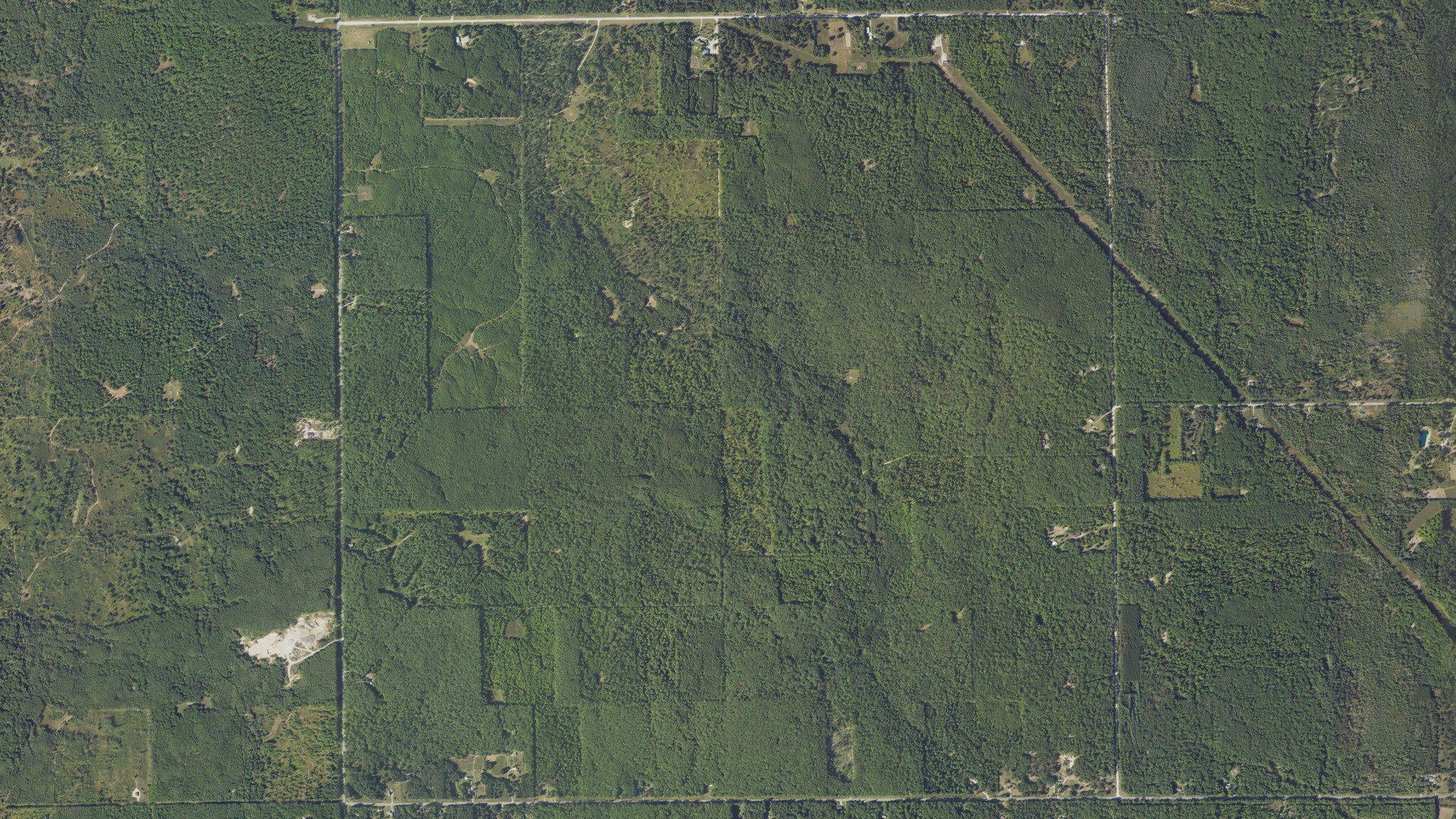 Aerial view of land around Hawes, Michigan