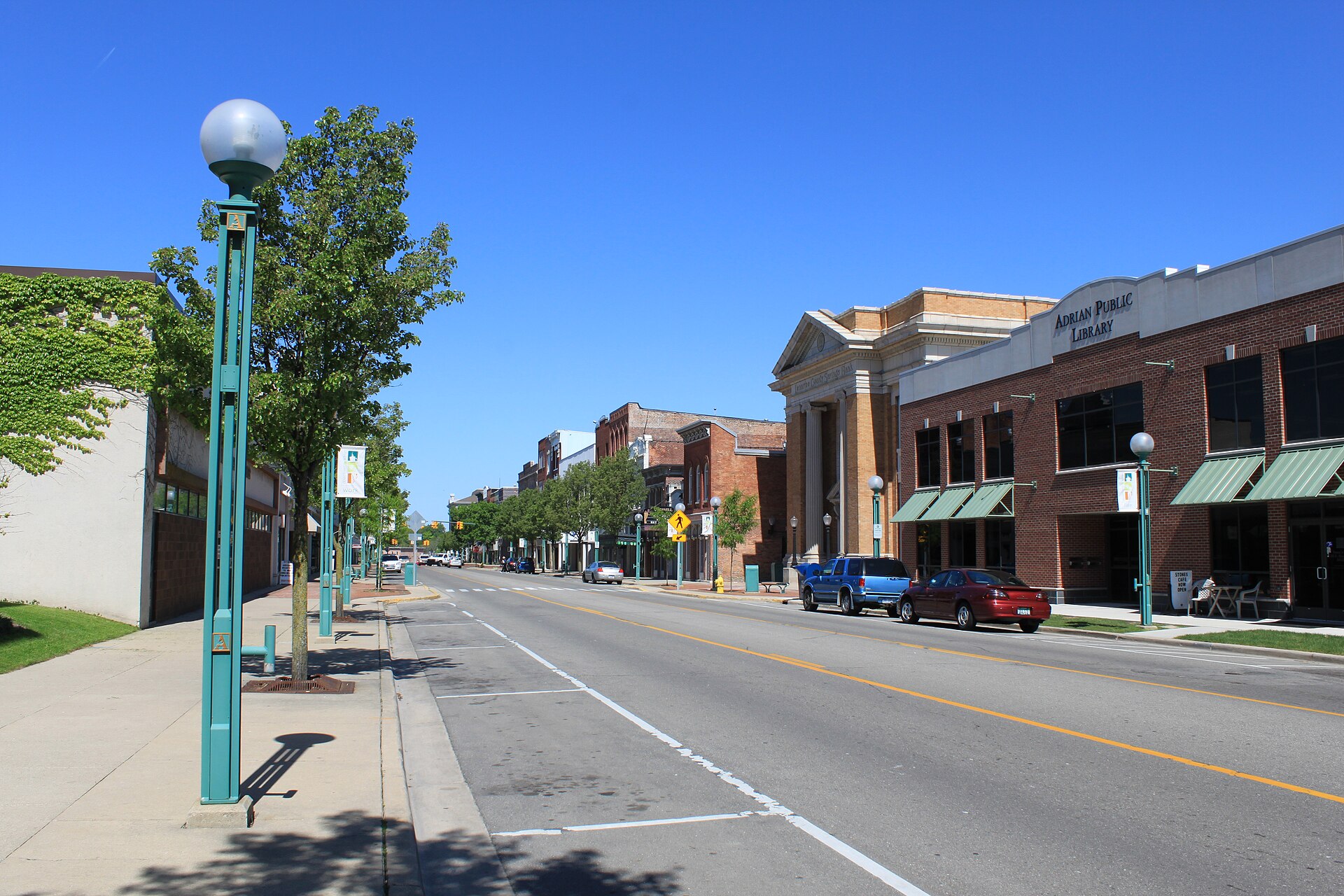 Downtown streets in Adrian, Michigan