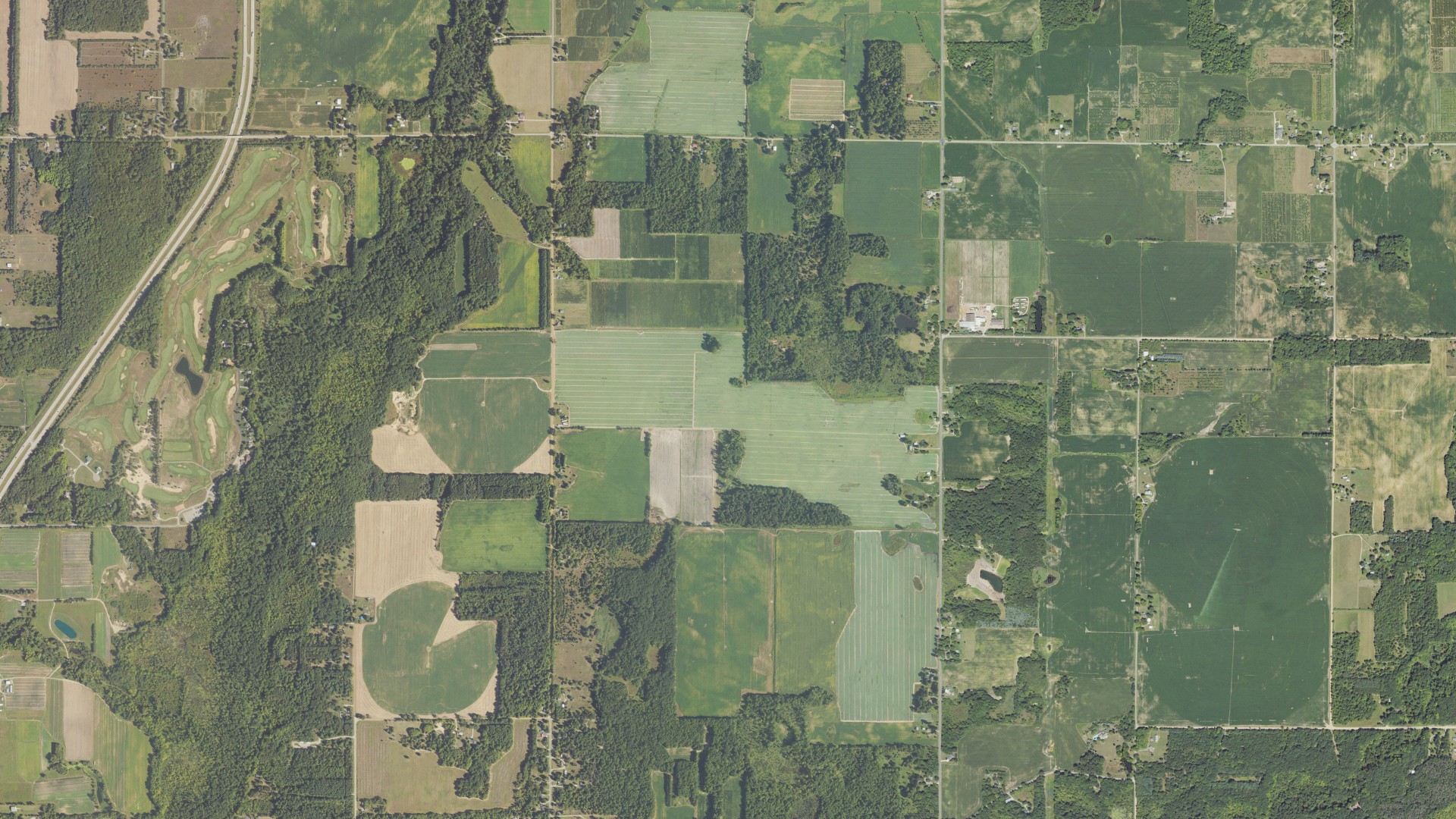 Aerial view of land around Casco, Michigan
