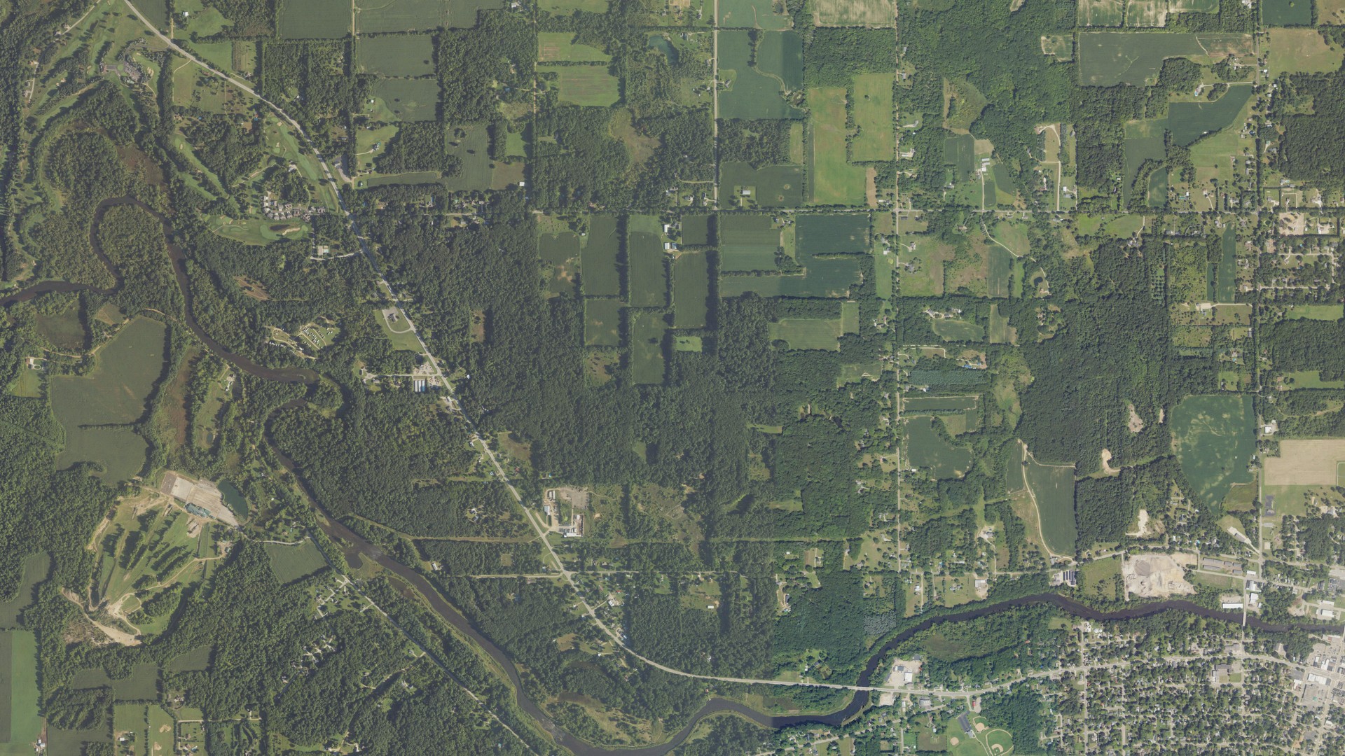 Natural-color aerial photograph of land around Otsego, Michigan