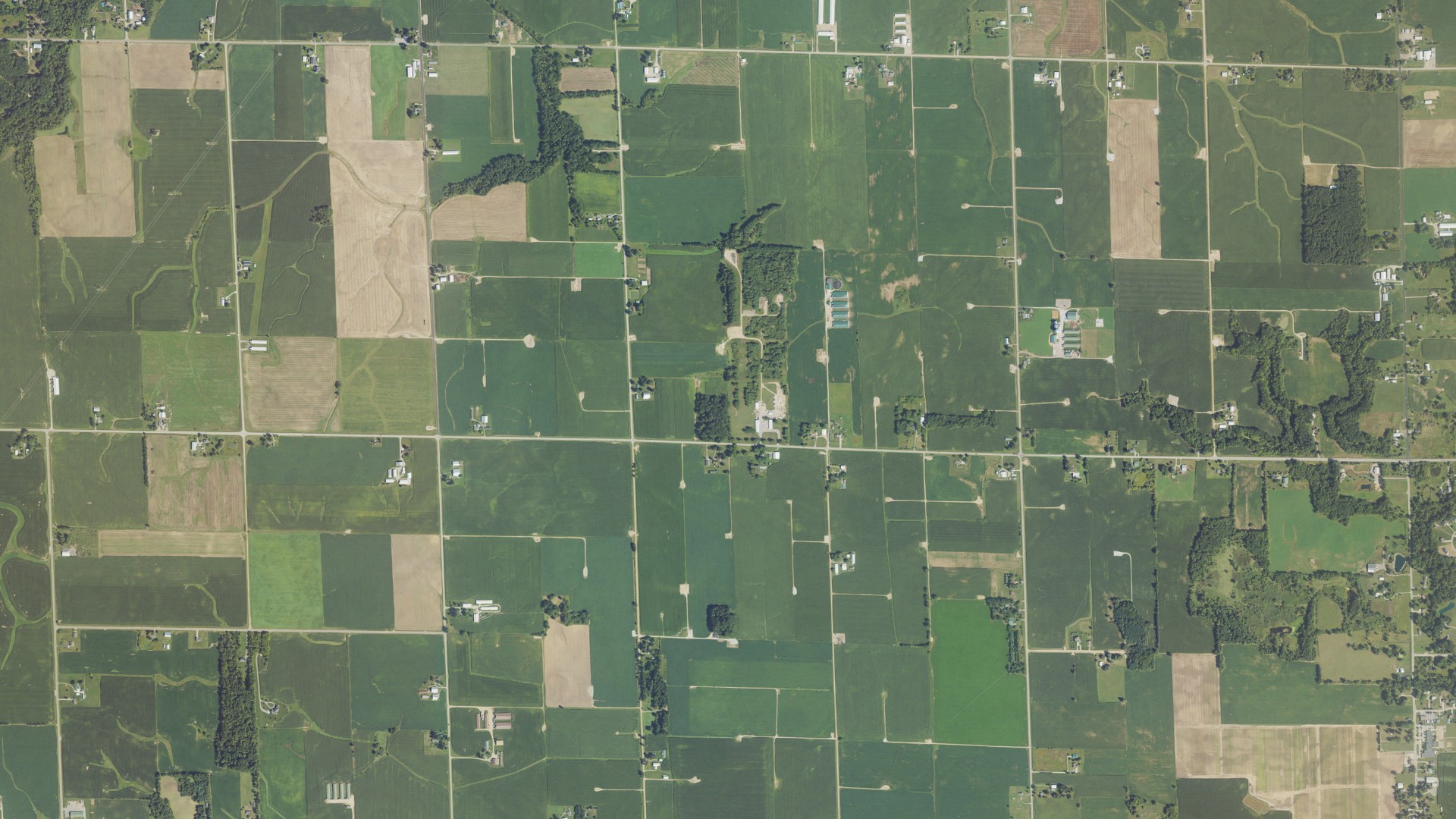 Aerial view of land around Overisel, Michigan