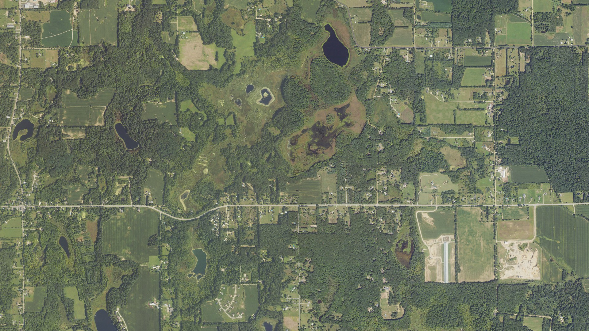 Aerial view of land around Wayland, Michigan