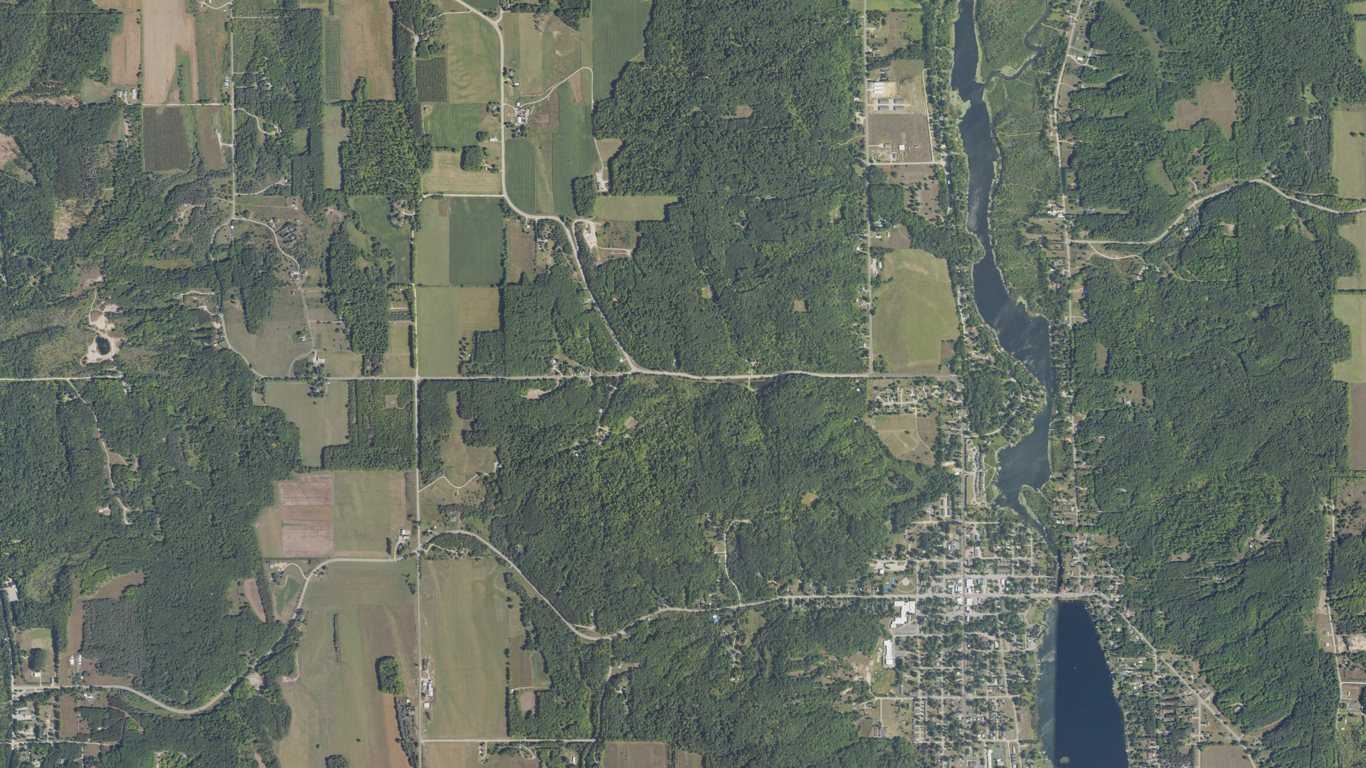 Aerial view of land around Central Lake, Michigan