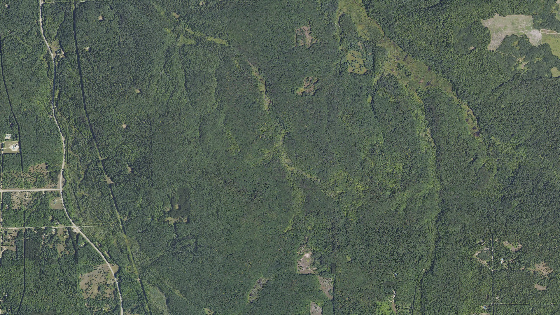 Natural-color aerial photograph of land around Chestonia, Michigan