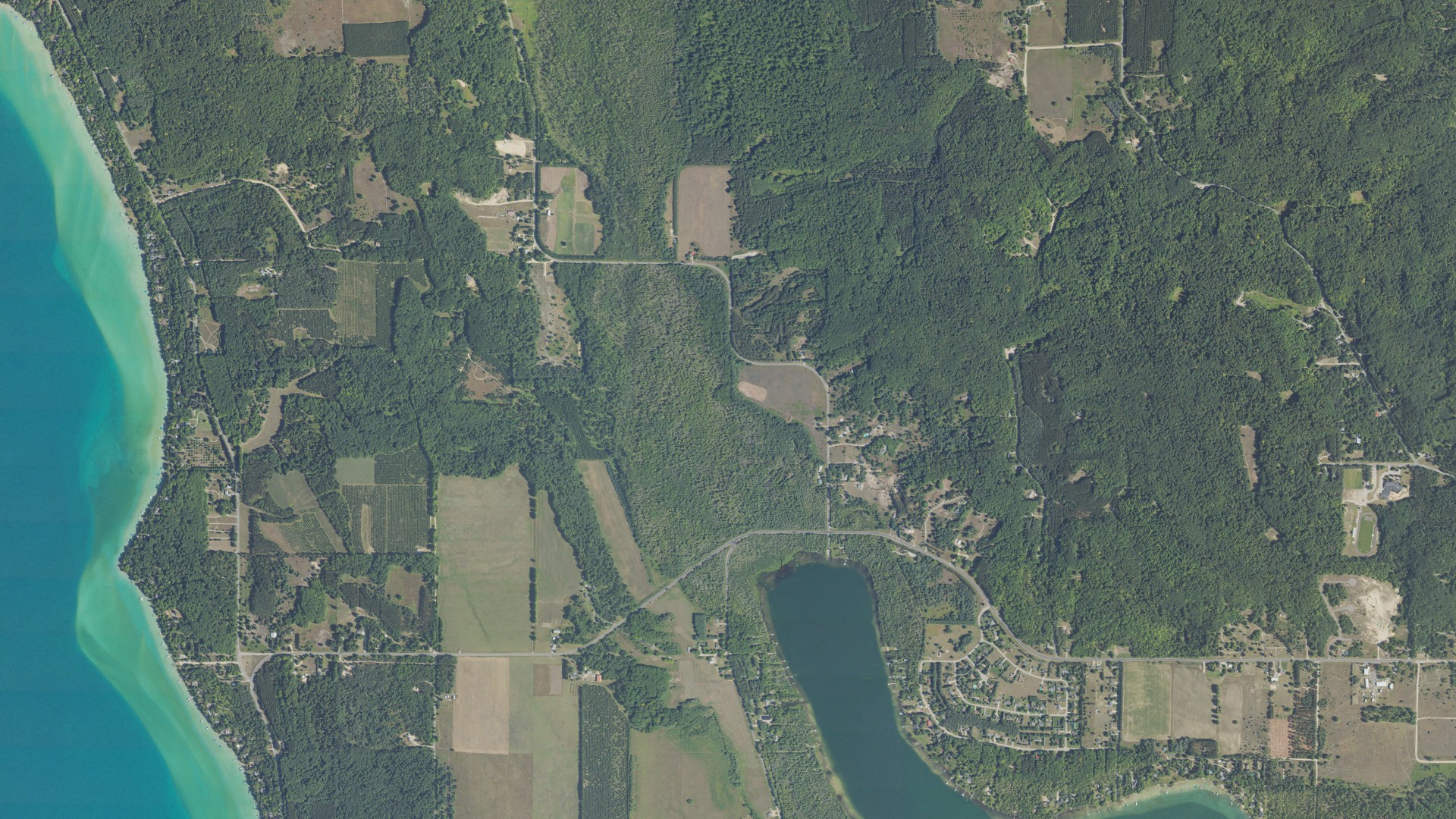 Natural-color aerial photograph of land around Forest Home, Michigan