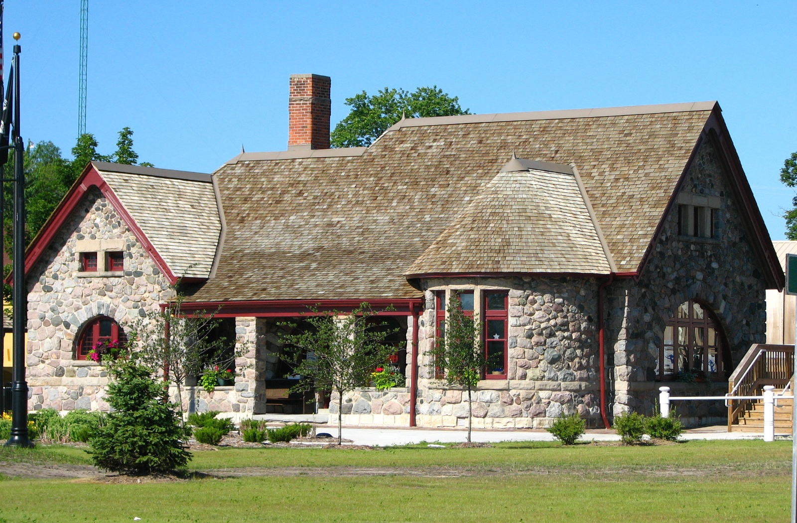 The historic Michigan Central Railroad Depot in Standish, Michigan. Listed on the US National Register of Historic Places (NRHP #91000215). The building is a Registered Michigan State Historic Site. — Arenac County, Michigan