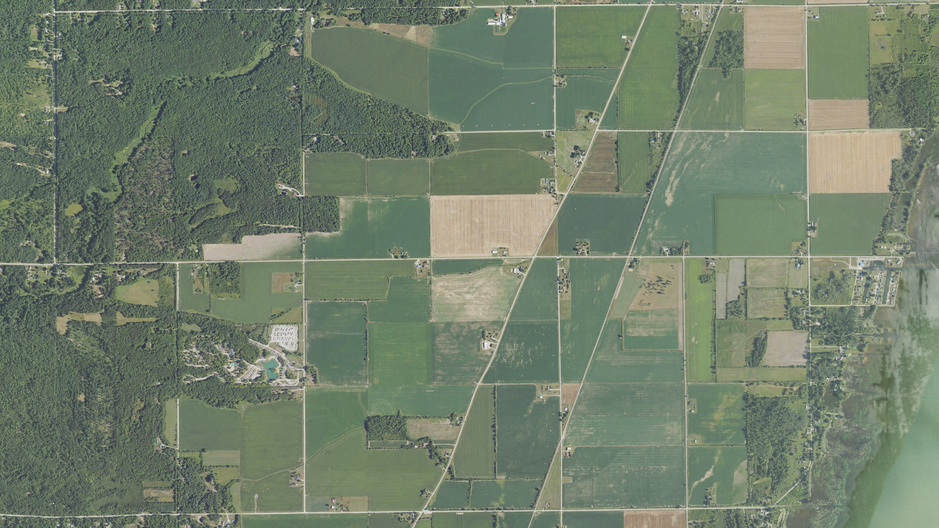 Aerial view of land around Standish, Michigan