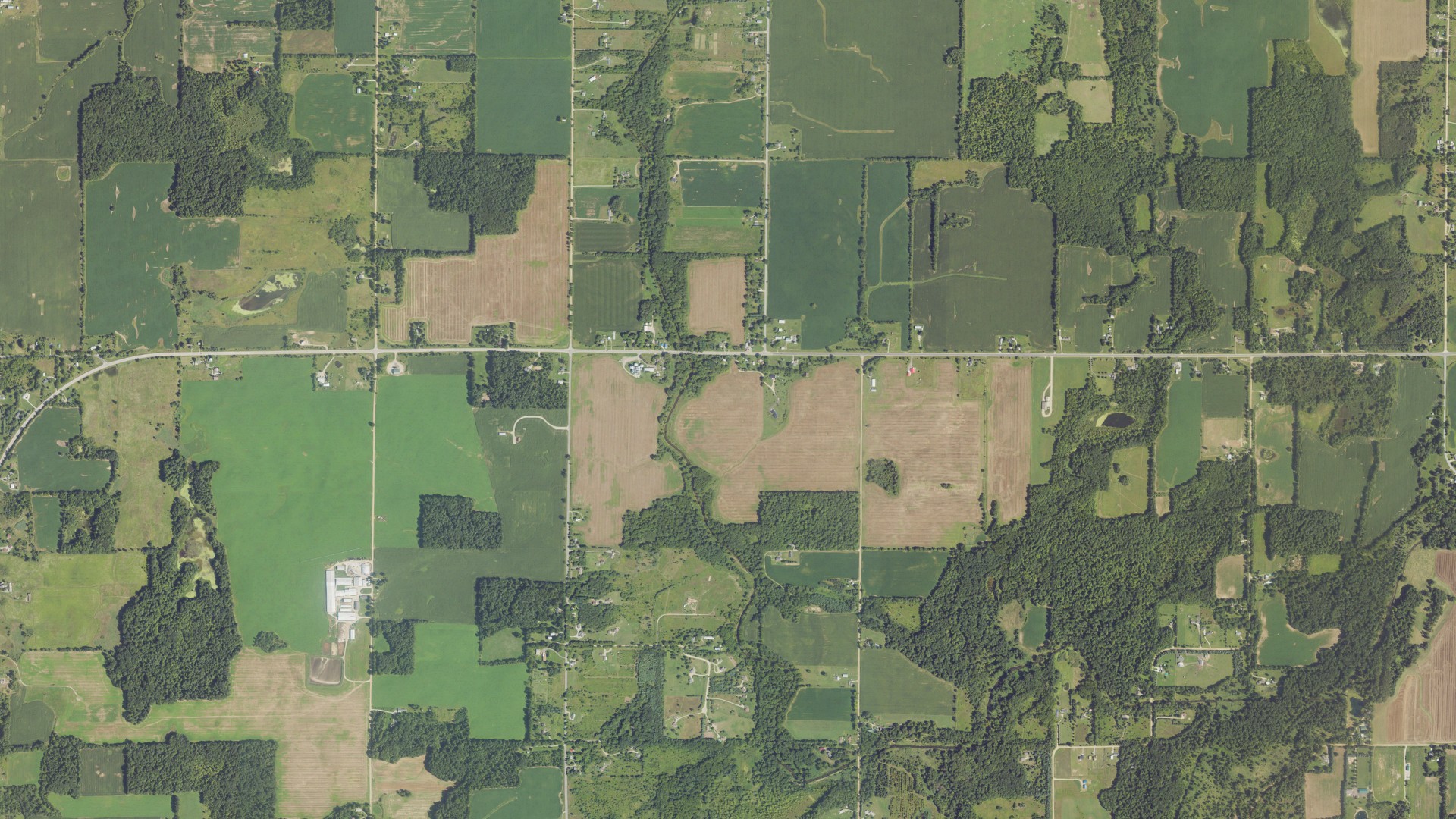 Aerial view of land around Carlton, Michigan