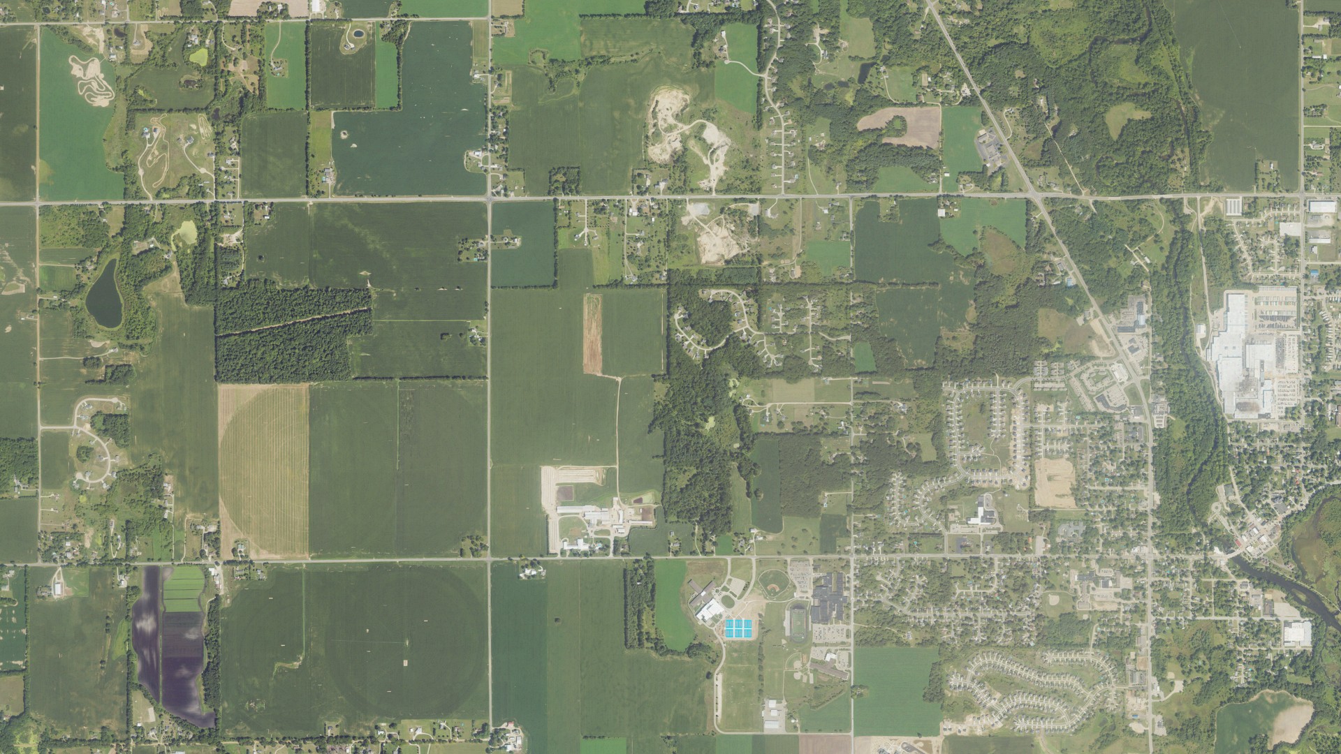 Aerial view of land around Thornapple, Michigan