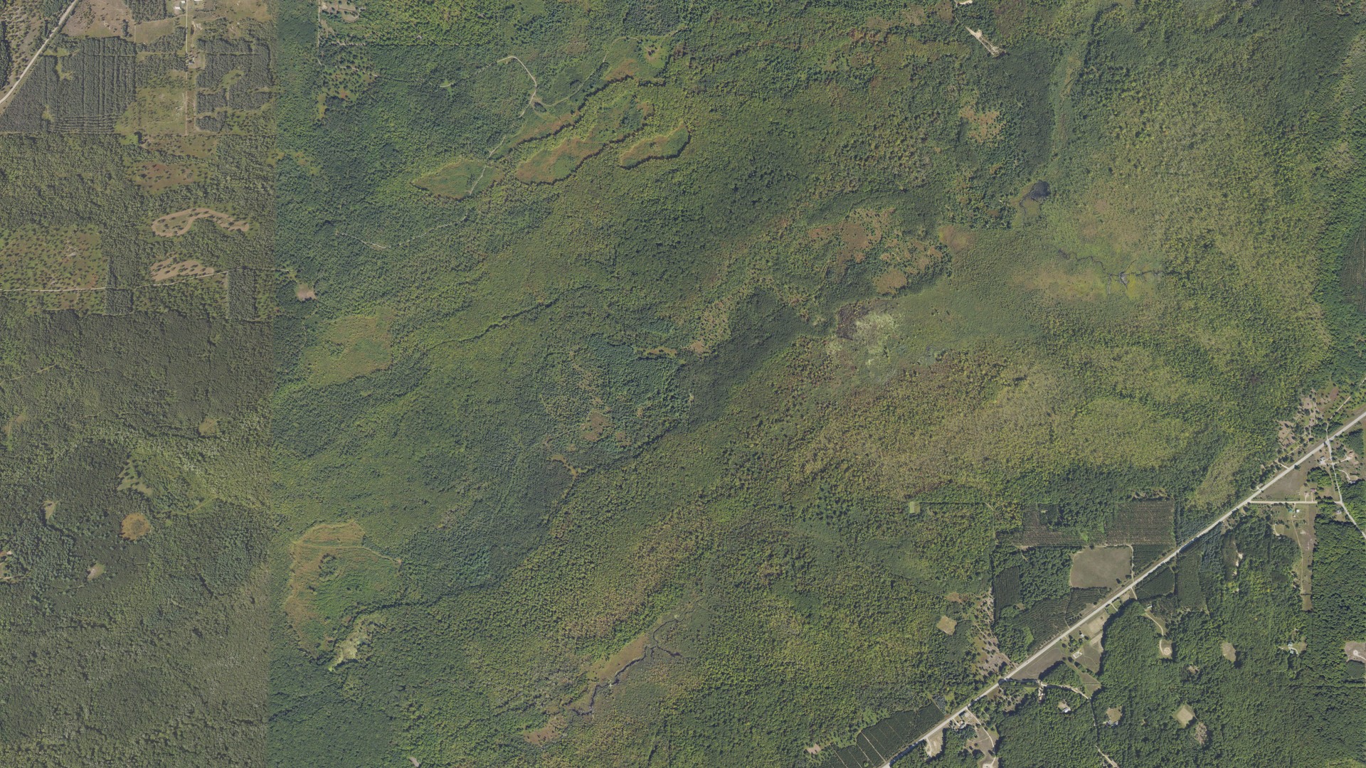 Aerial view of land around Colfax, Michigan