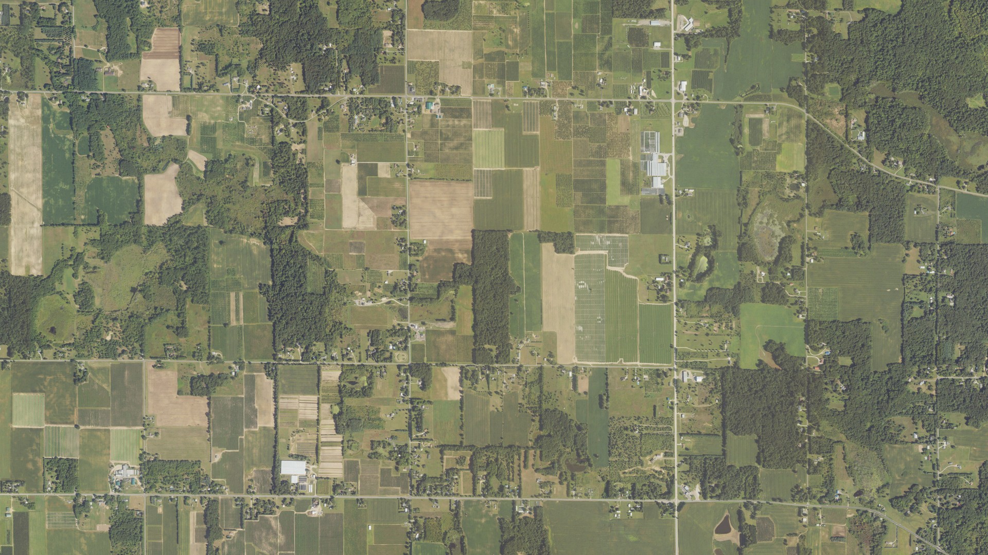 Aerial view of land around Bainbridge, Michigan