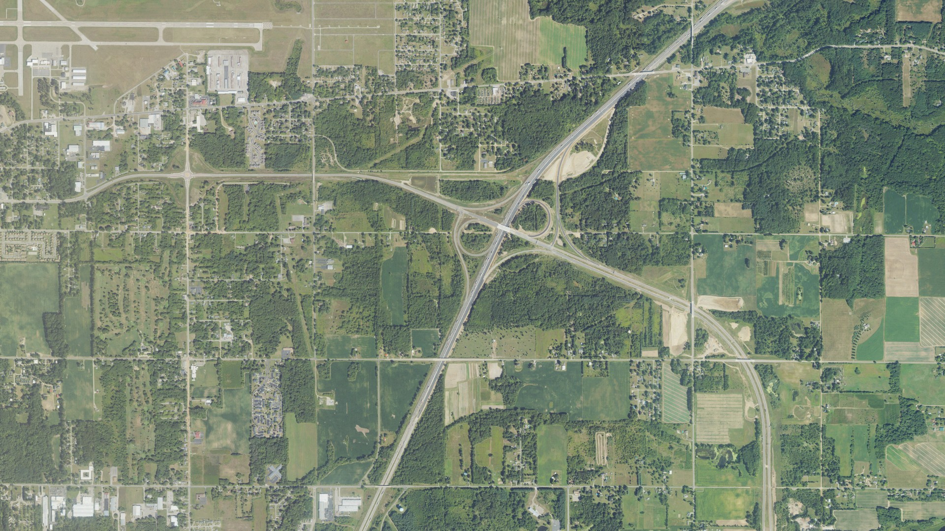 Aerial view of land around Benton charter, Michigan