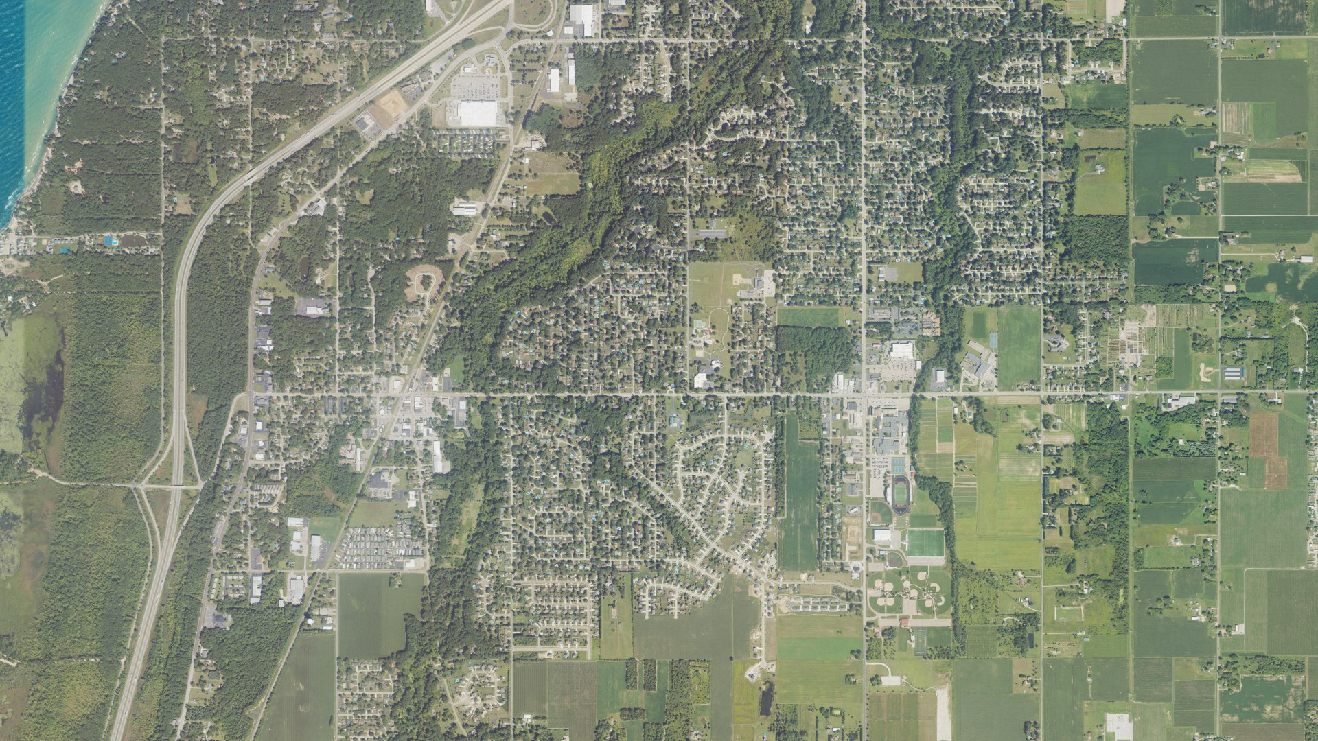 Aerial view of land around Lincoln charter, Michigan