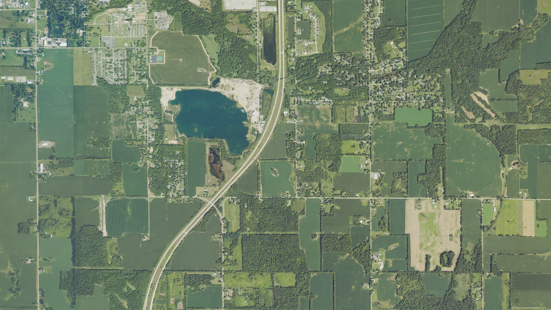 Natural-color aerial photograph of land around Coldwater, Michigan